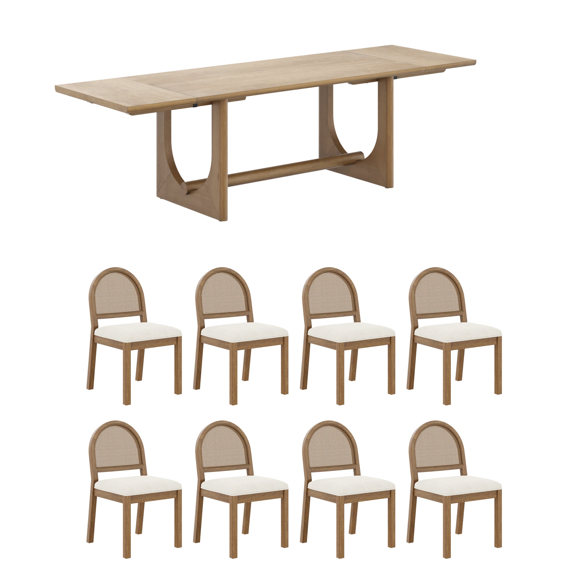 Extendable Mid-Century Rattan Dining Table Set - Thumbnail 3