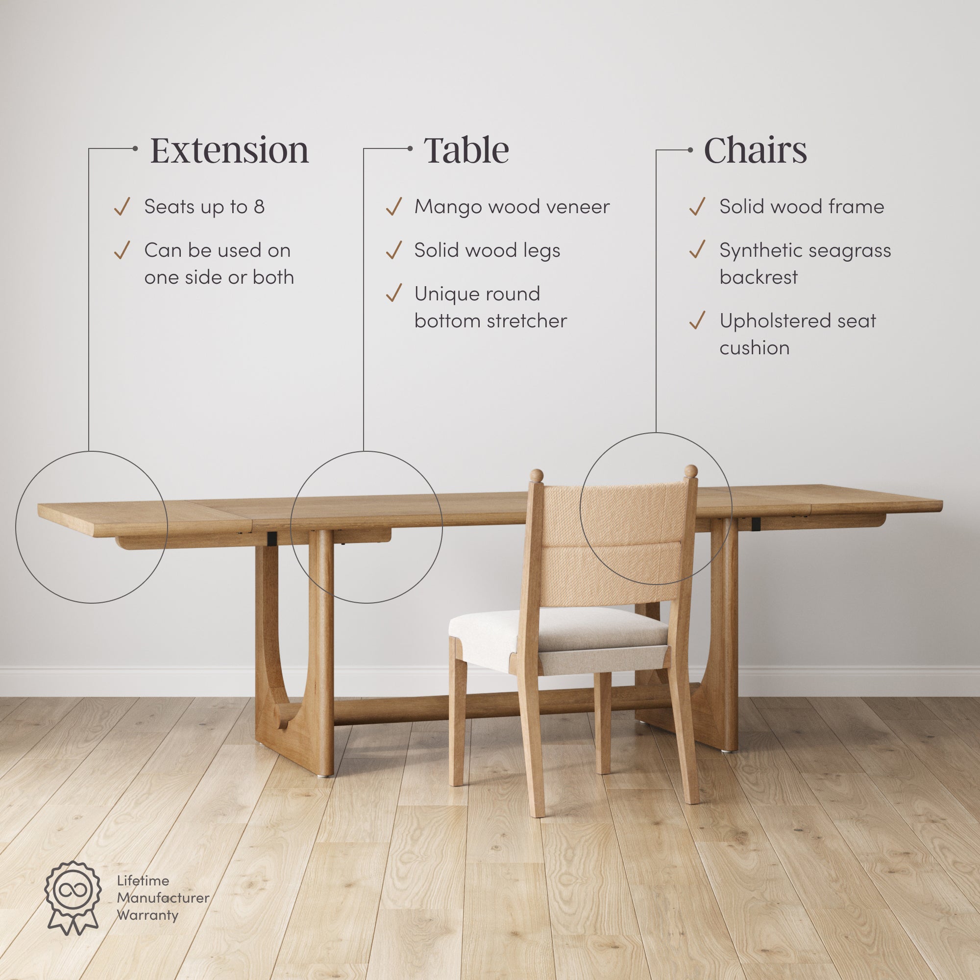 ダイニングテーブル James Greer GZMR Retro Style Dining Table Set Natural Wood Wash Contemporary