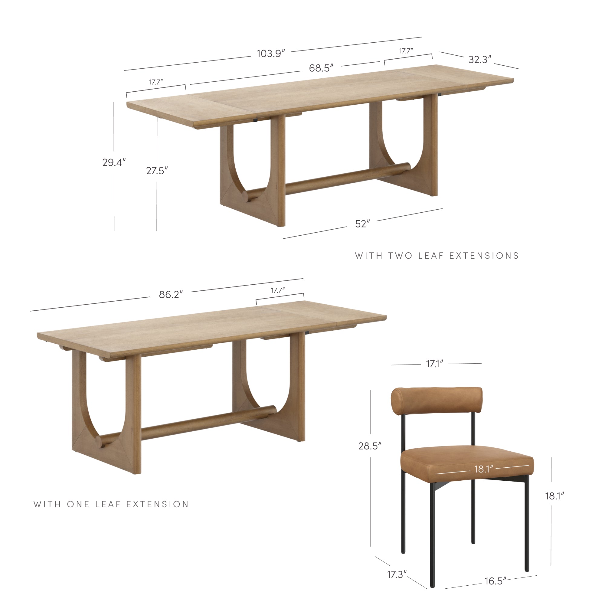 Solace Dining Set Extendable Faux Leather Set of 8 | Nathan James