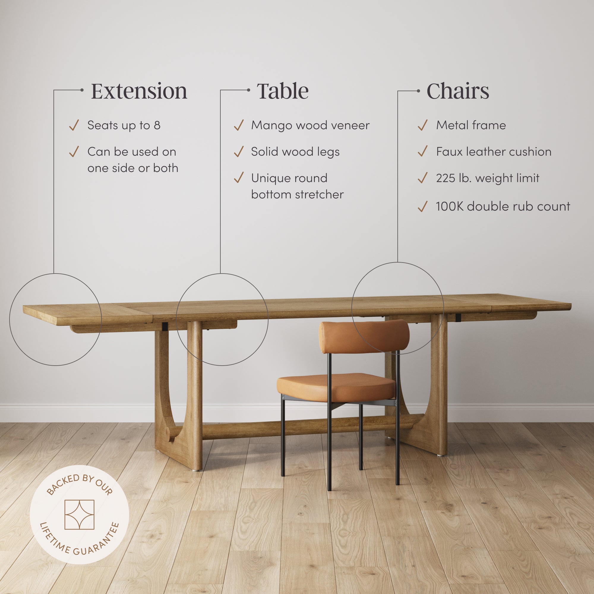 Extendable Faux Leather Dining Table Set (8 Chairs) - Nathan James