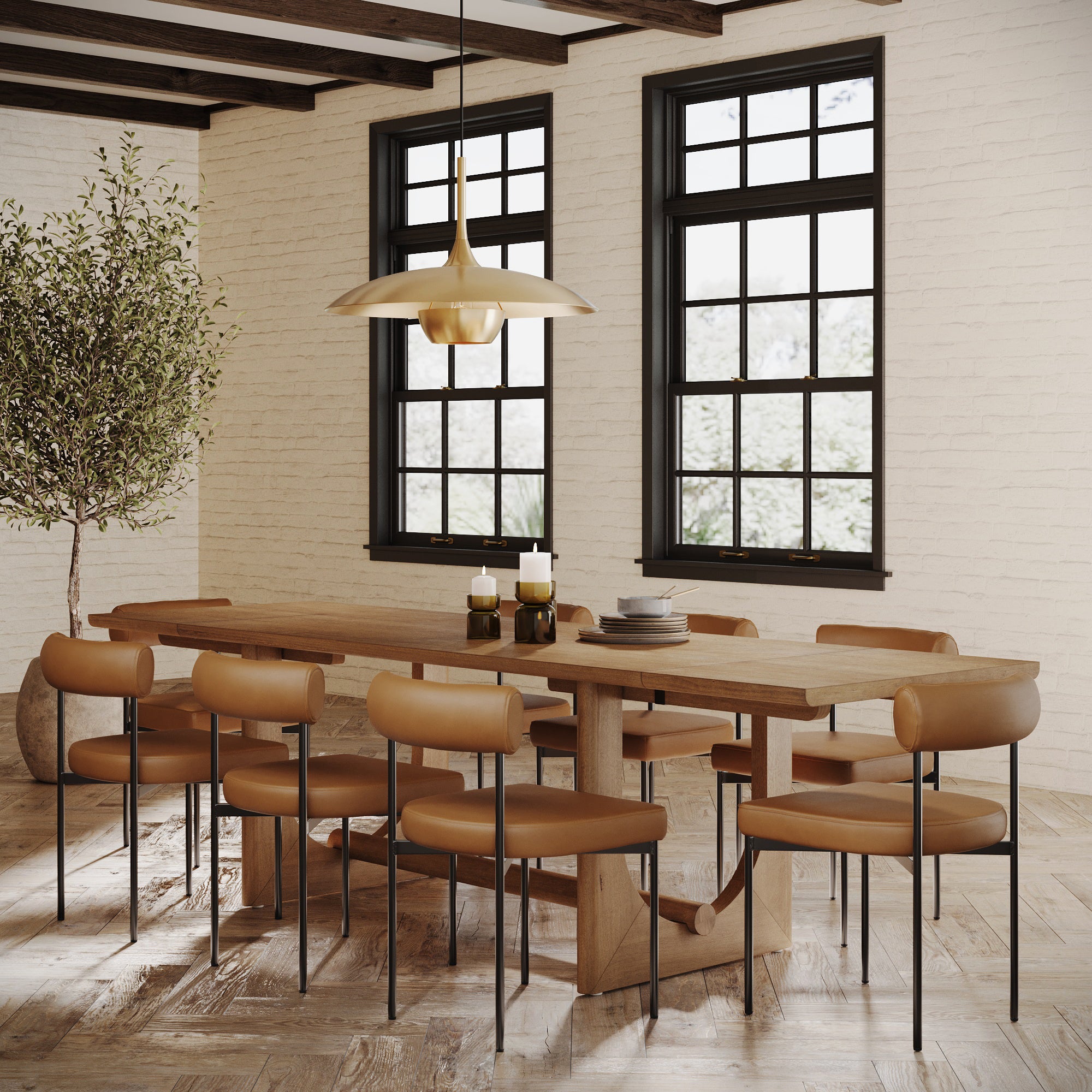 Extendable Dining Table Set with 8 Faux Leather Chairs