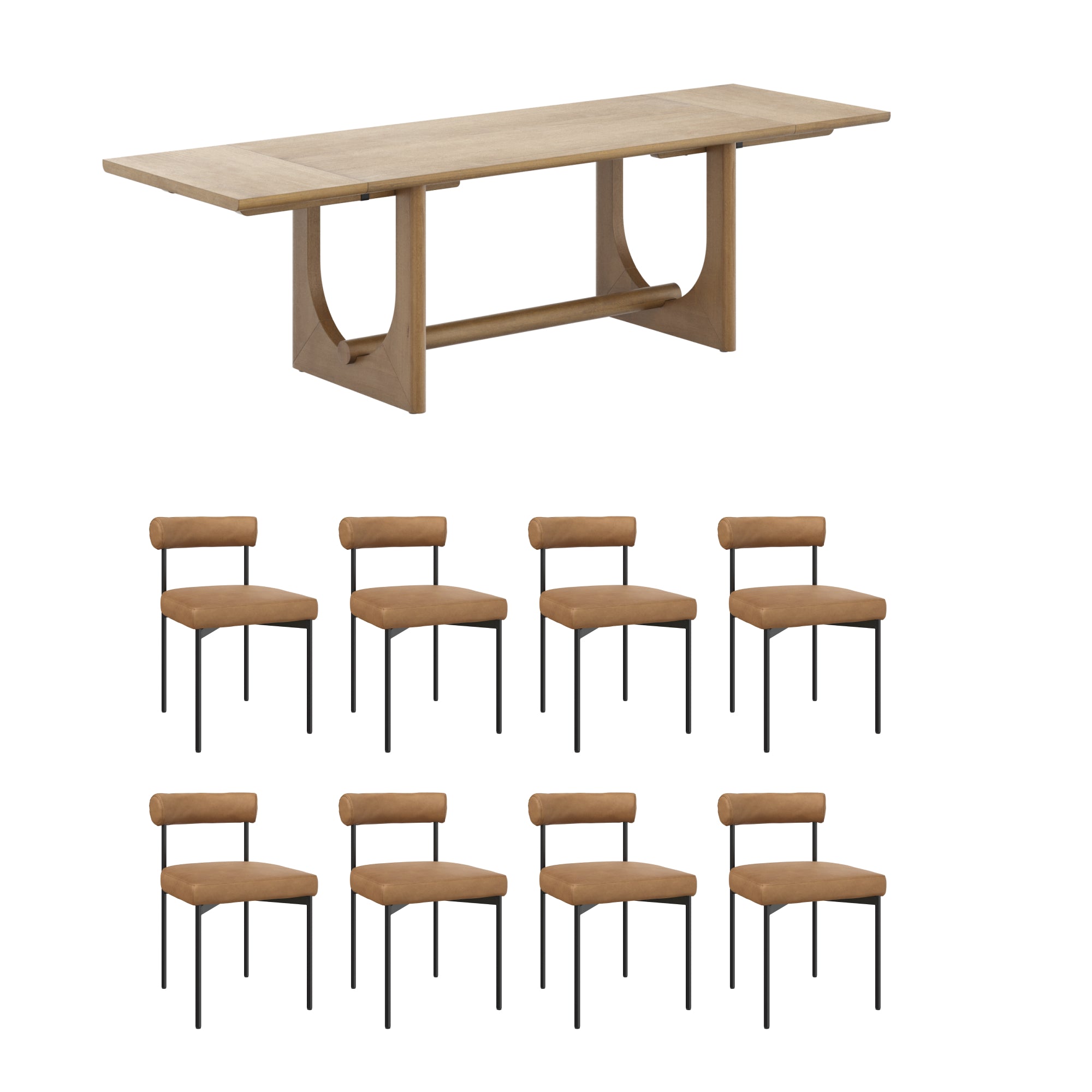 Solace Dining Set Extendable Faux Leather Set of 8 | Nathan James