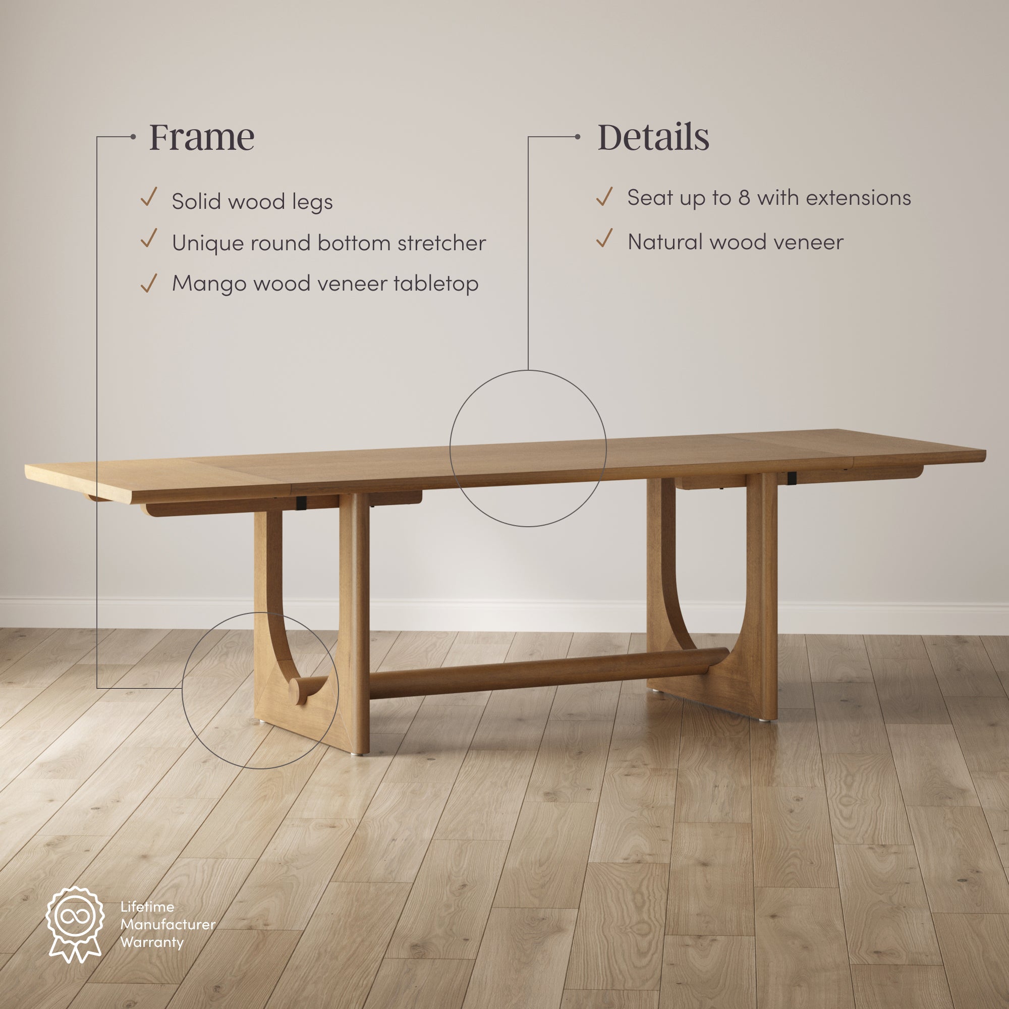 Wood Dining Room Table with Leaf Extension - Thumbnail 5