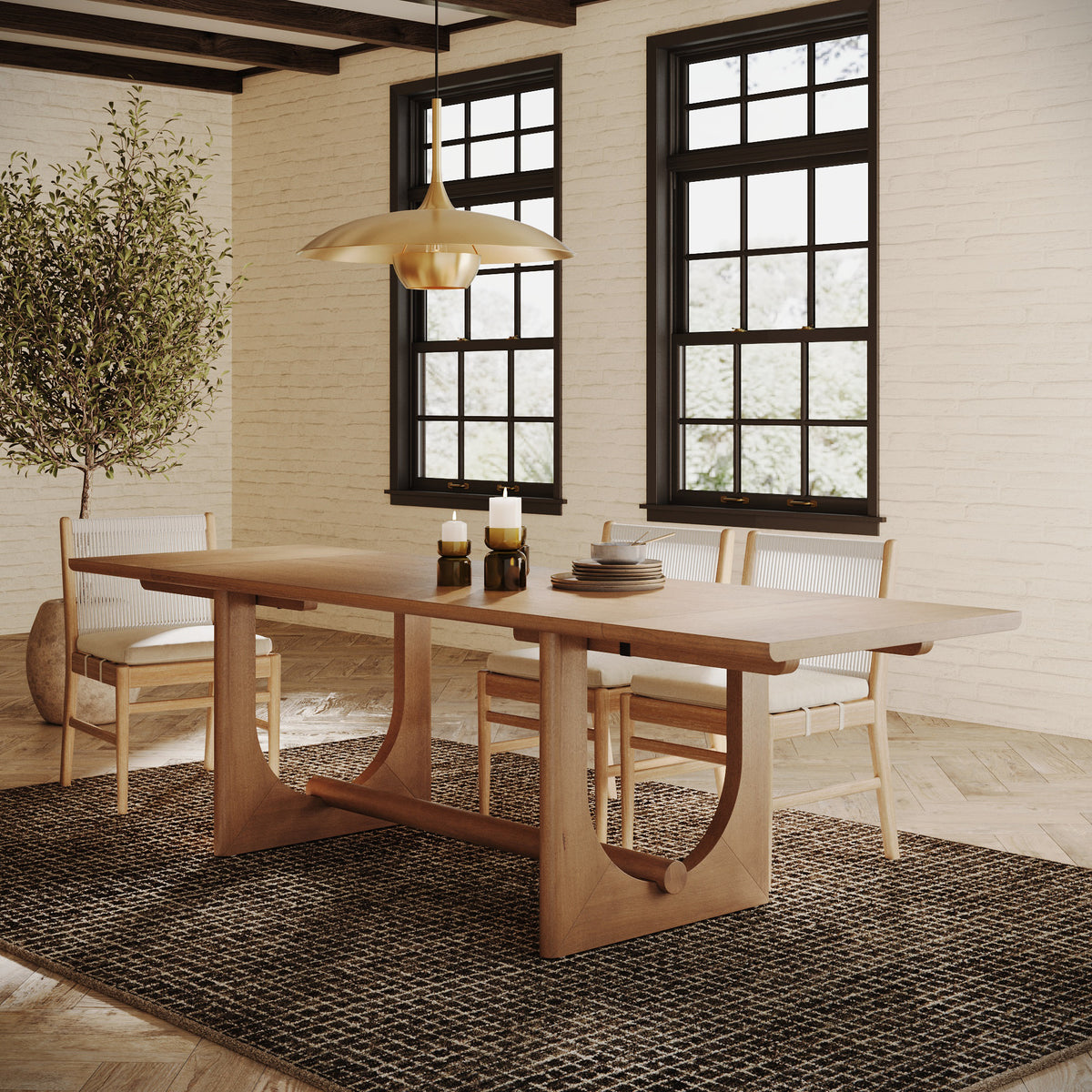 Wood Extendable Dining Room Table with Leaf Extension for 8