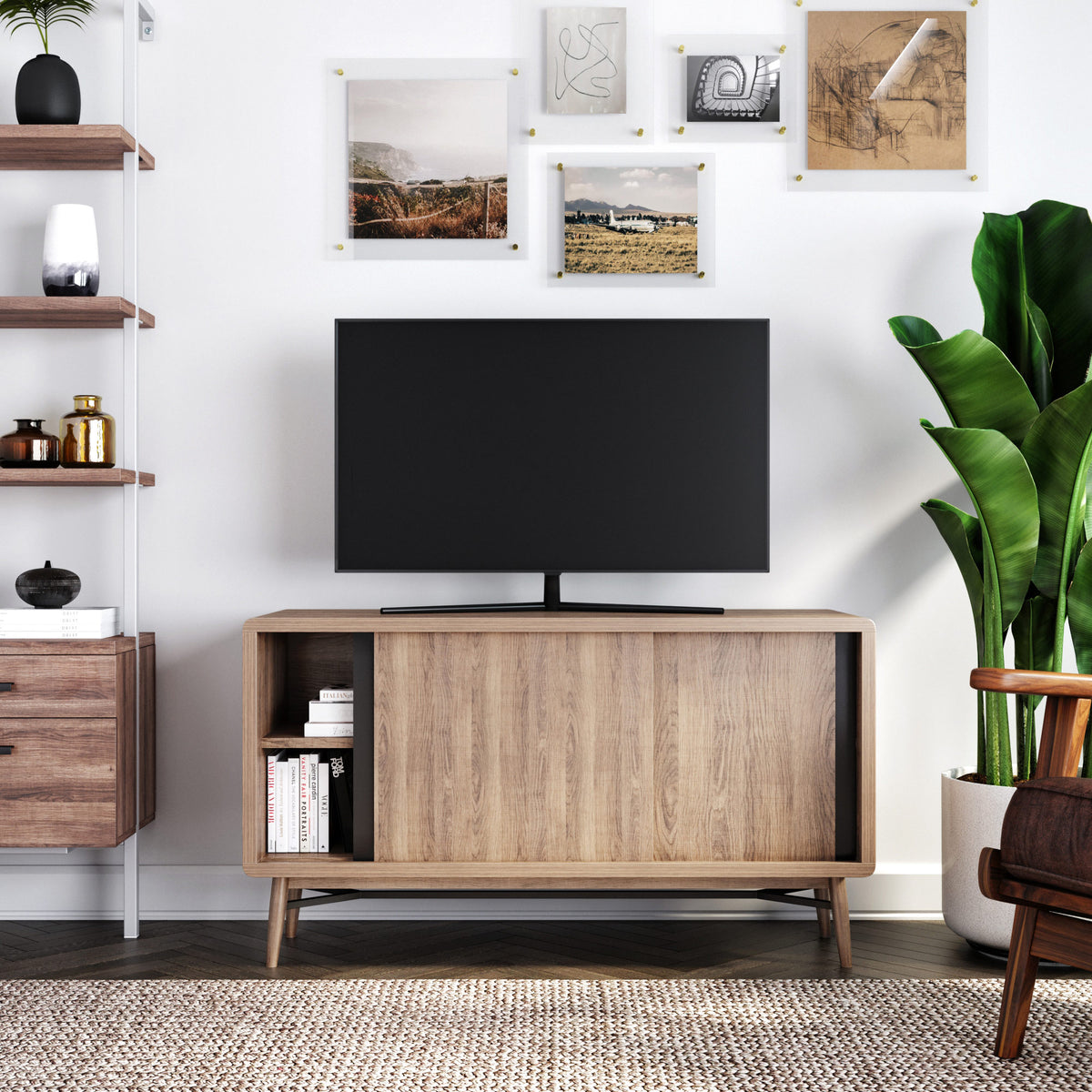 Liam Modern Wood TV with Sliding Doors Nathan James