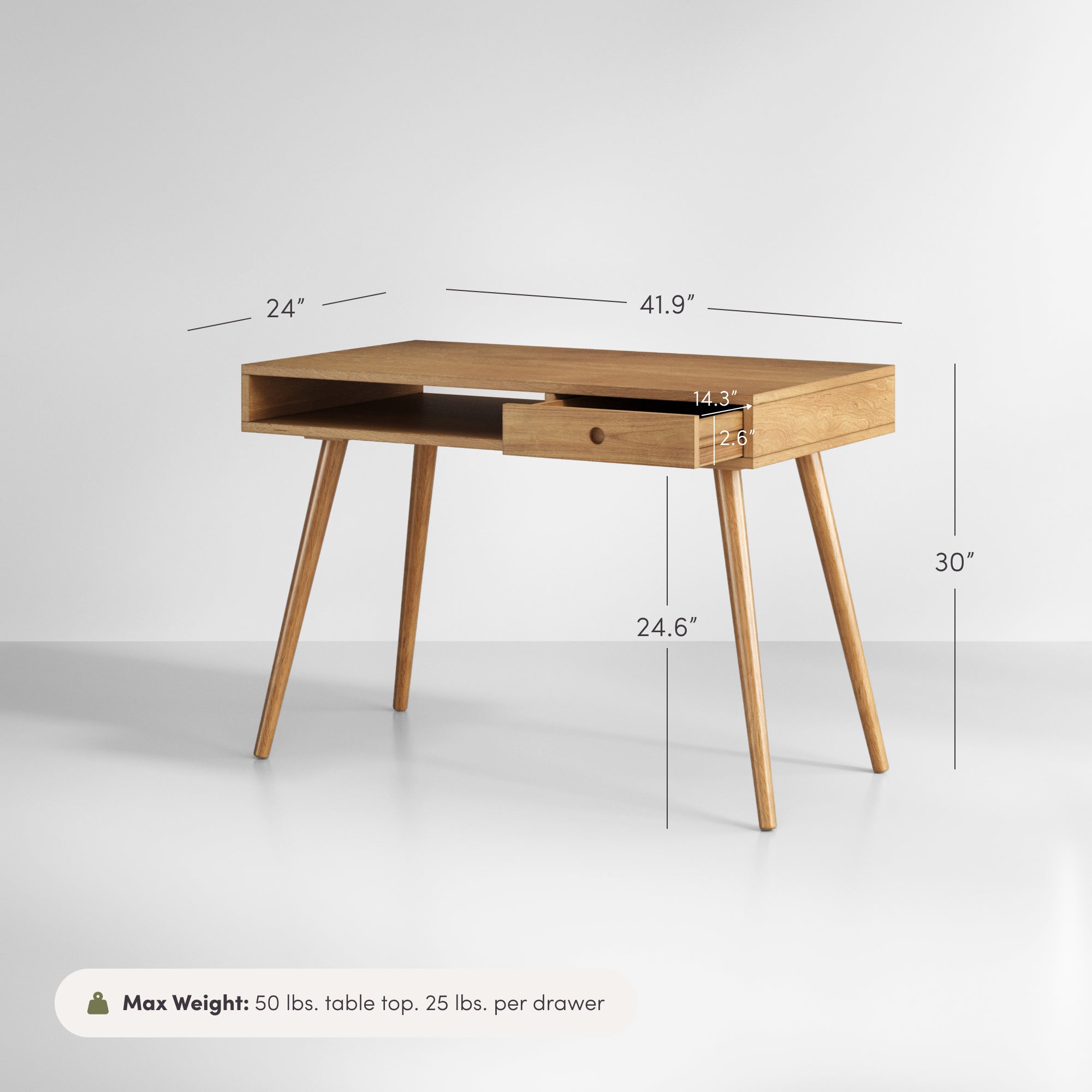 Parker Mid Century Modern Wood Acacia Desk with Drawer | Nathan James