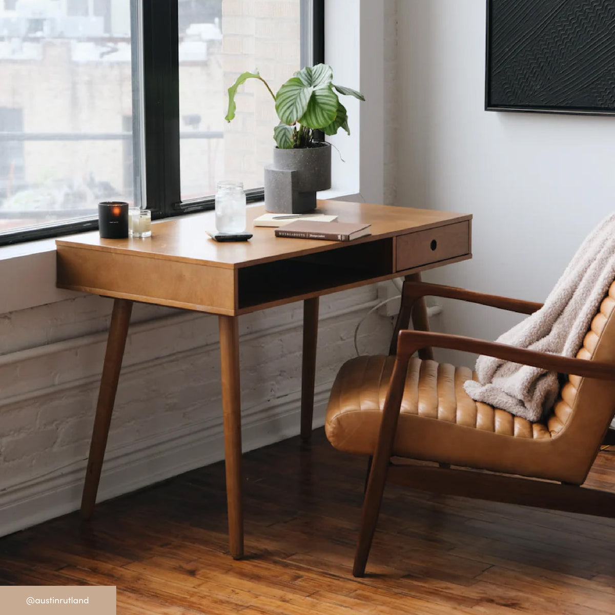 Parker Mid Century Modern Wood Acacia Desk With Drawer 