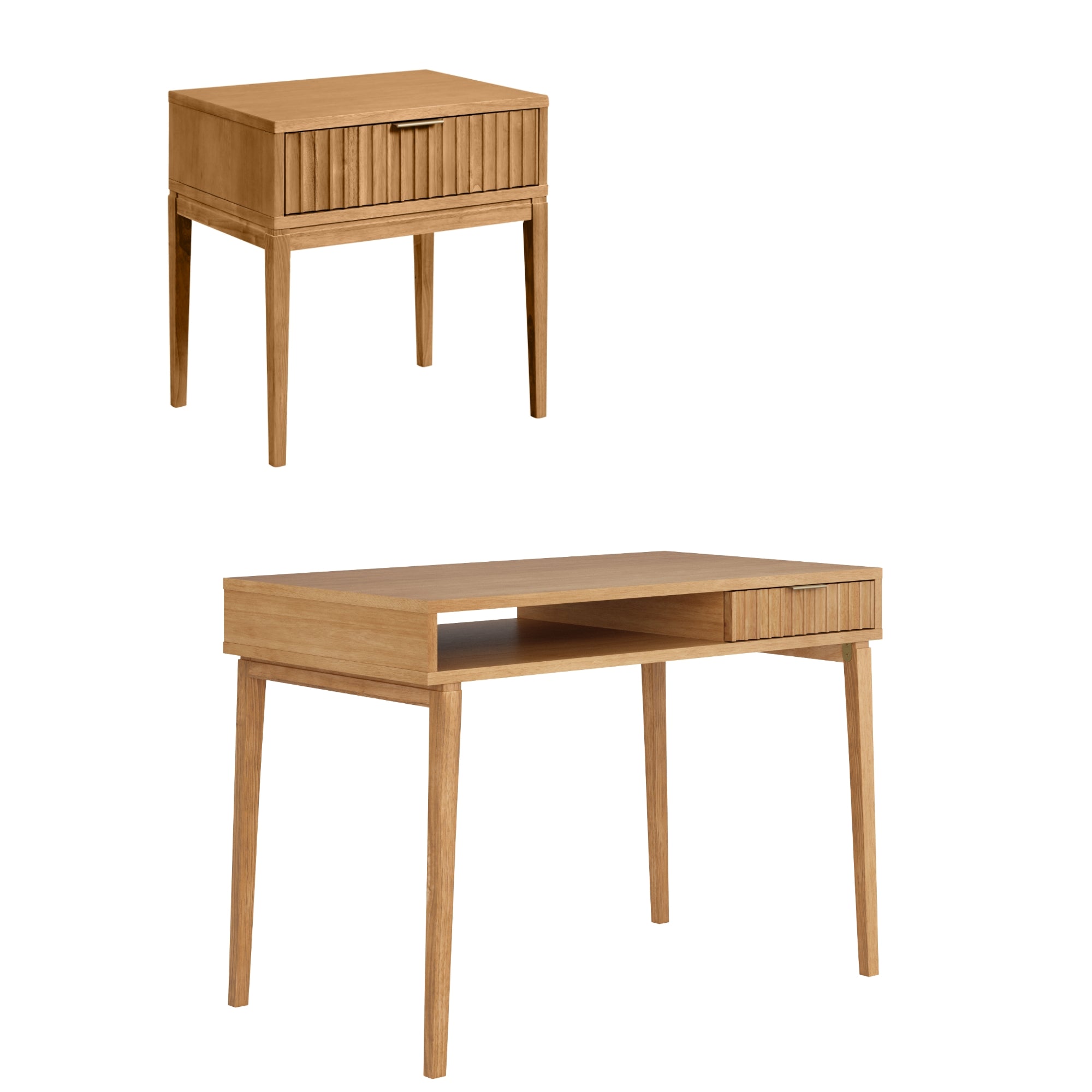 Jasper Solid Wood Fluted Desk & Nightstand Set - Thumbnail 4