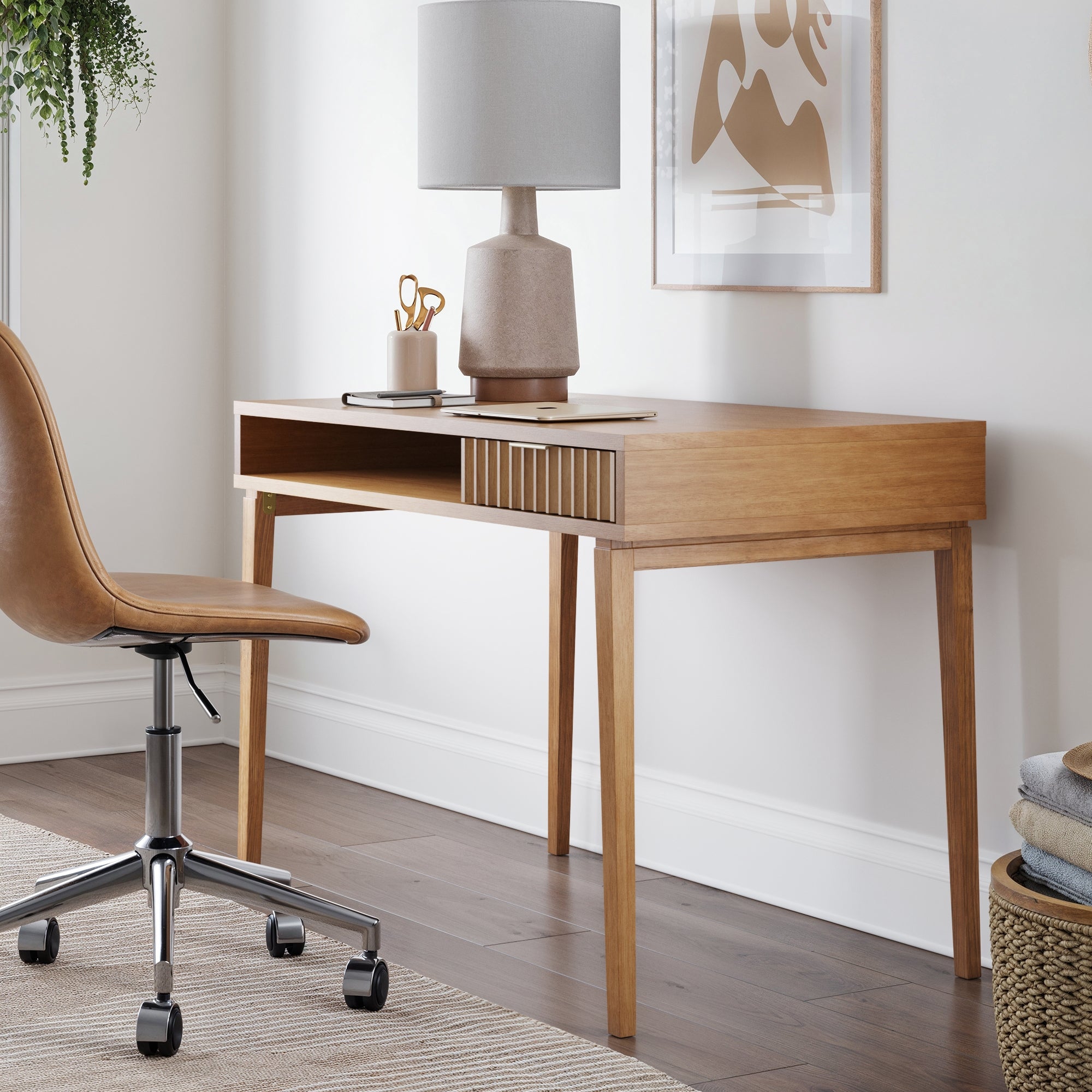 Mid-Century Modern Fluted Desk with Drawer