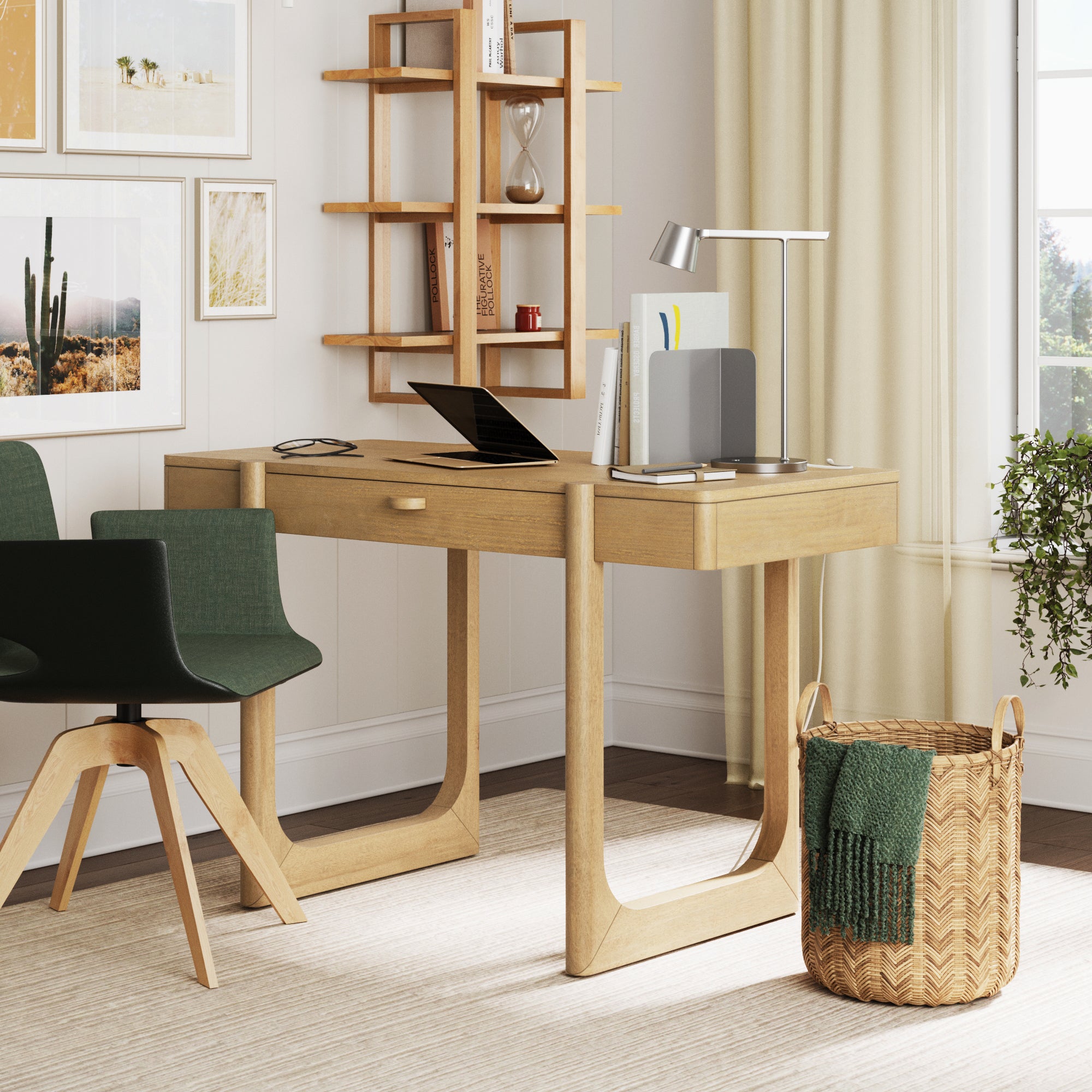 Haley Mid Century Modern Solid Wood Desk with Drawer | Nathan James