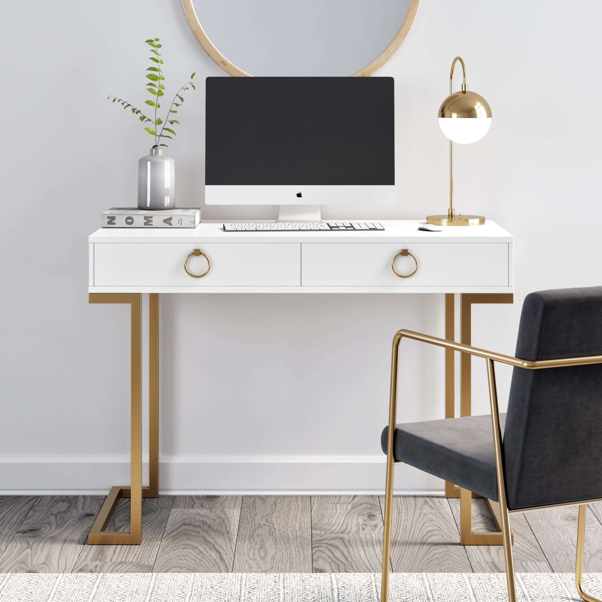 Leighton Glam Two-Drawer Home Office Writing Desk | Nathan James