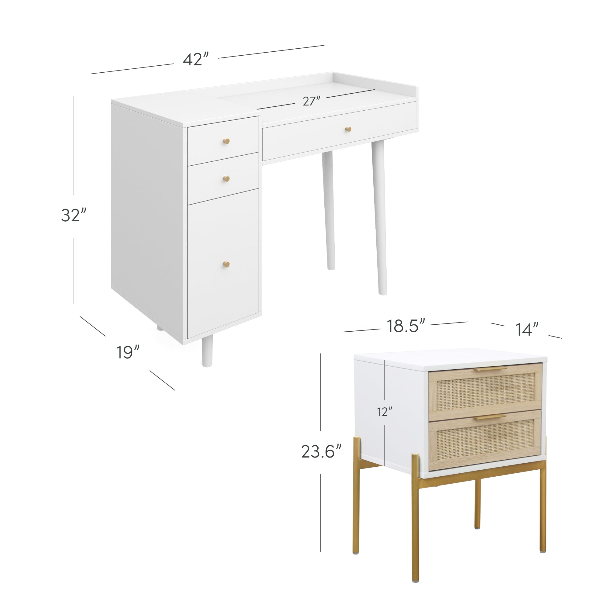 Farmhouse Wood Desk and End Table Bedroom Vanity Set - Thumbnail 5