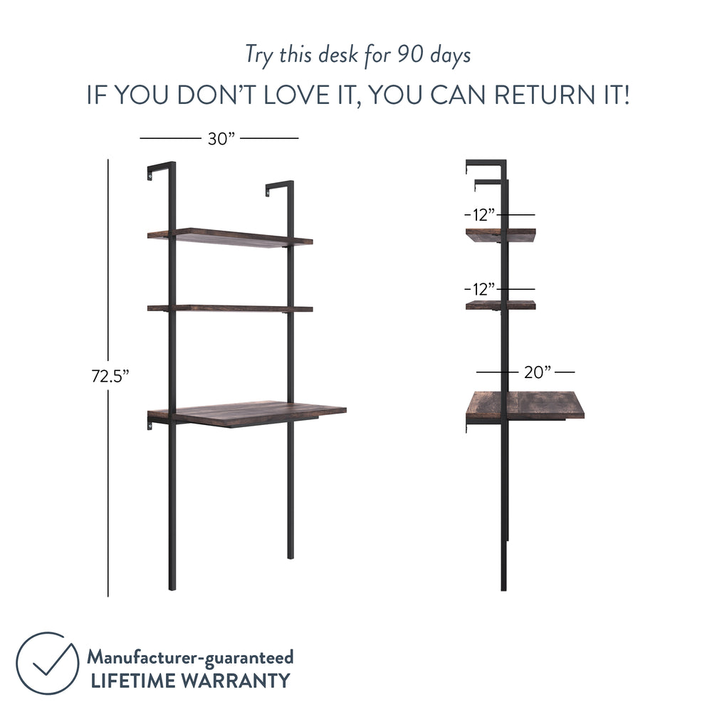 Theo Wall Mount 2-Shelf Ladder & Computer Desk Black | Nathan James