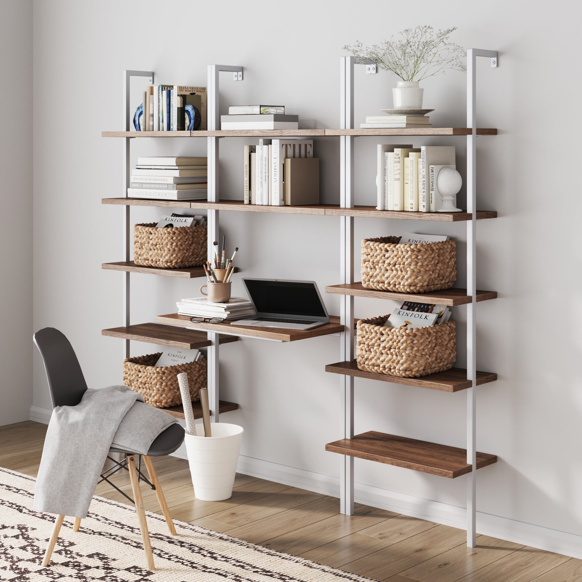 Wood & Metal Wall Mount Office Desk Set - Thumbnail 3