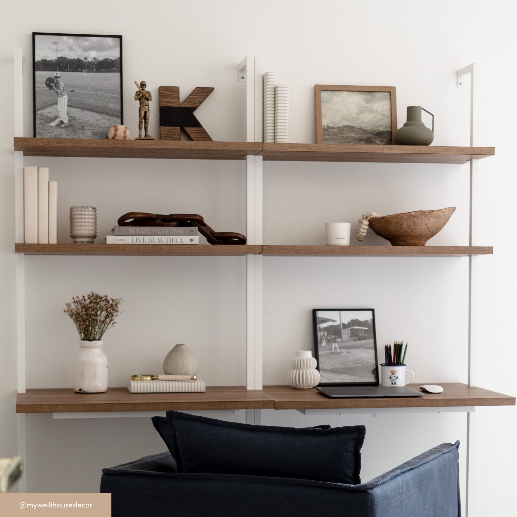 Theo Wall Mount 2-Shelf Ladder & Computer Desk White | Nathan James