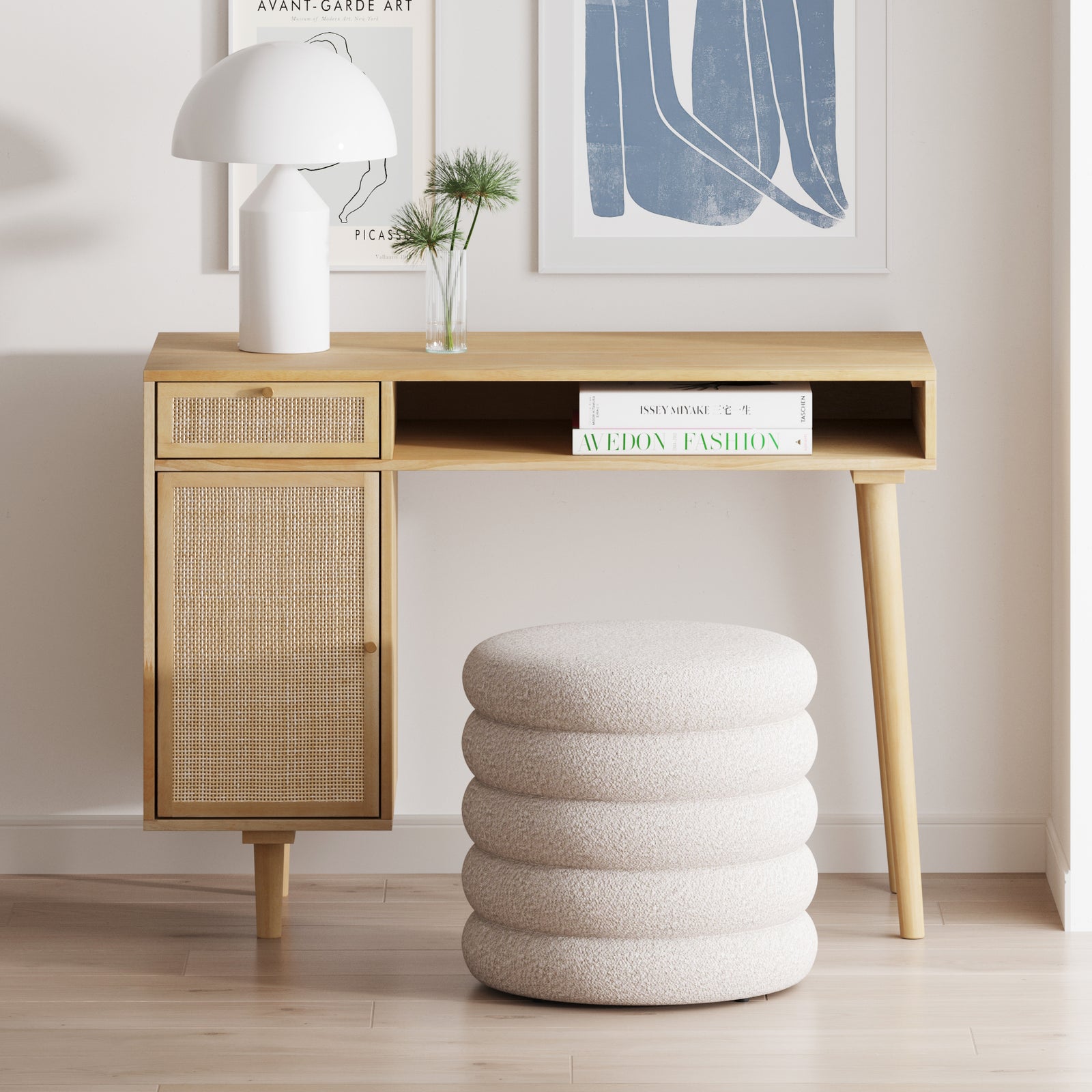Boho Aaron Rattan Desk with Drawer | Nathan James