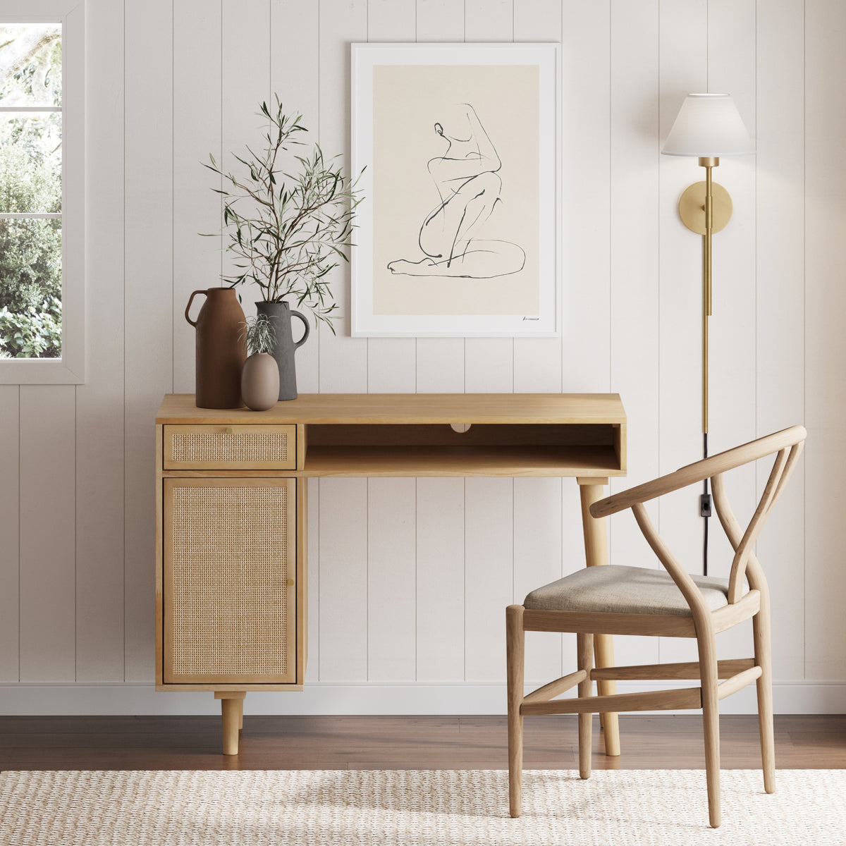 Boho Aaron Rattan Desk with Drawer | Nathan James