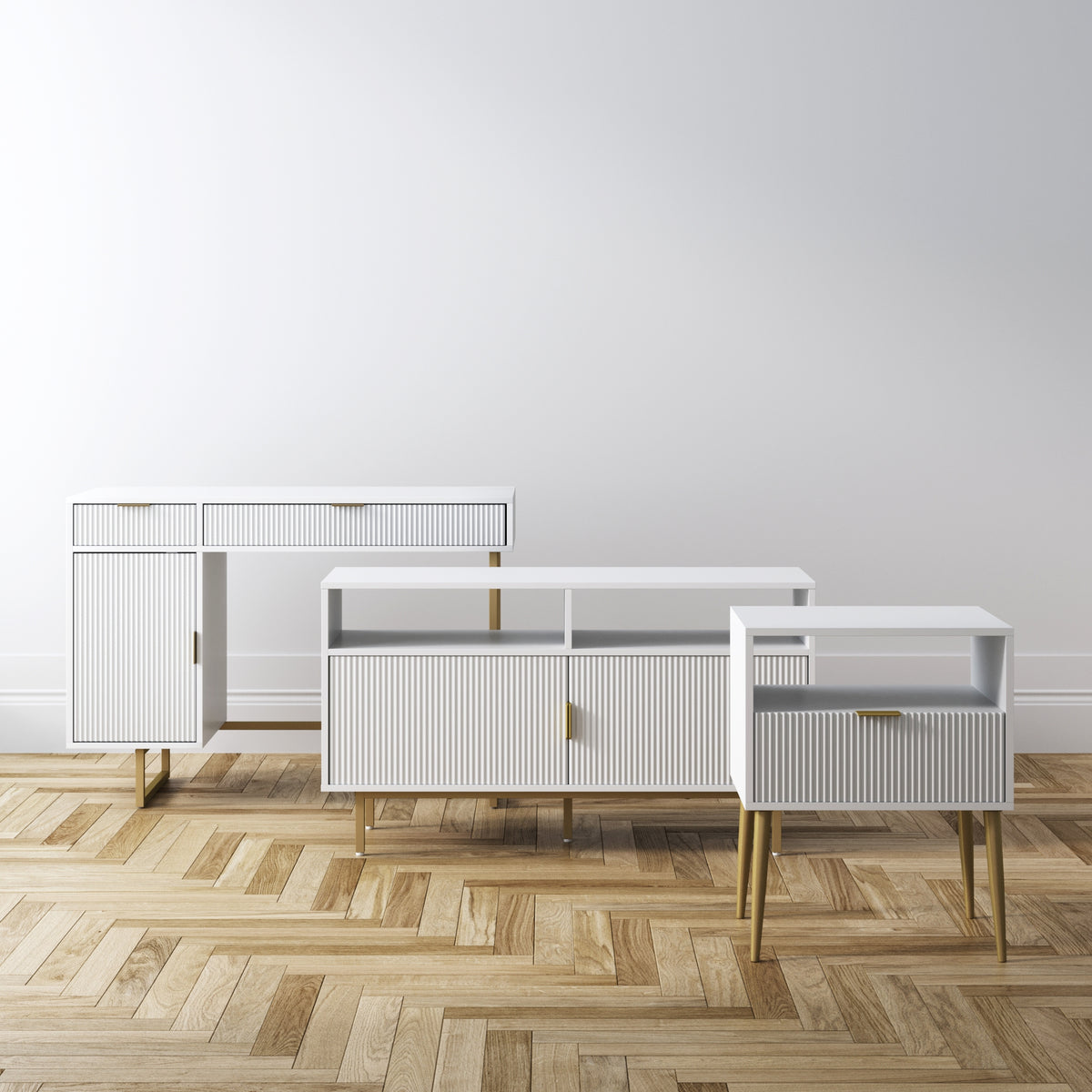 Jacklyn Glam White Wood Fluted Storage Computer Desk | Nathan James