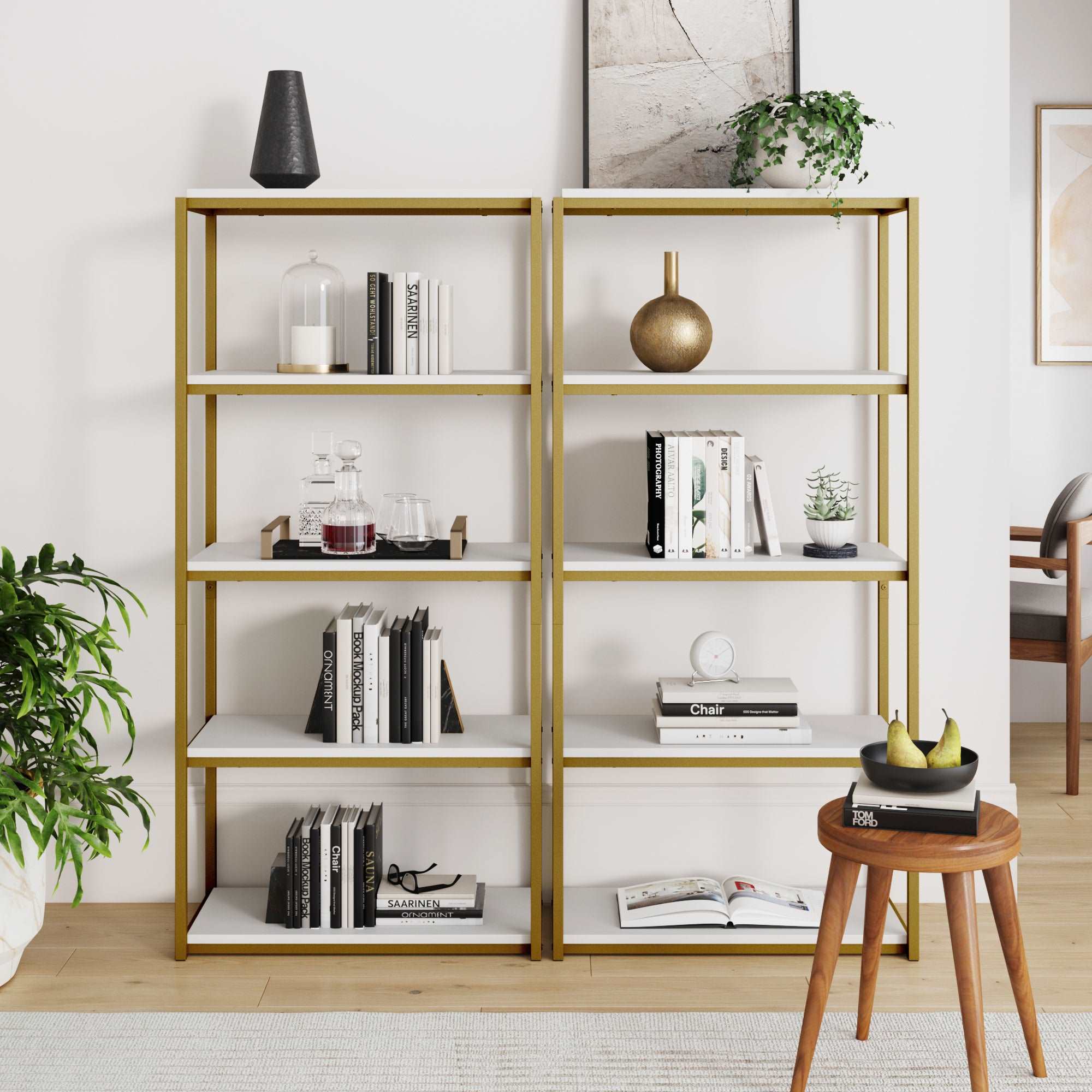 Wood & Metal Freestanding 5-Shelf Bookshelf