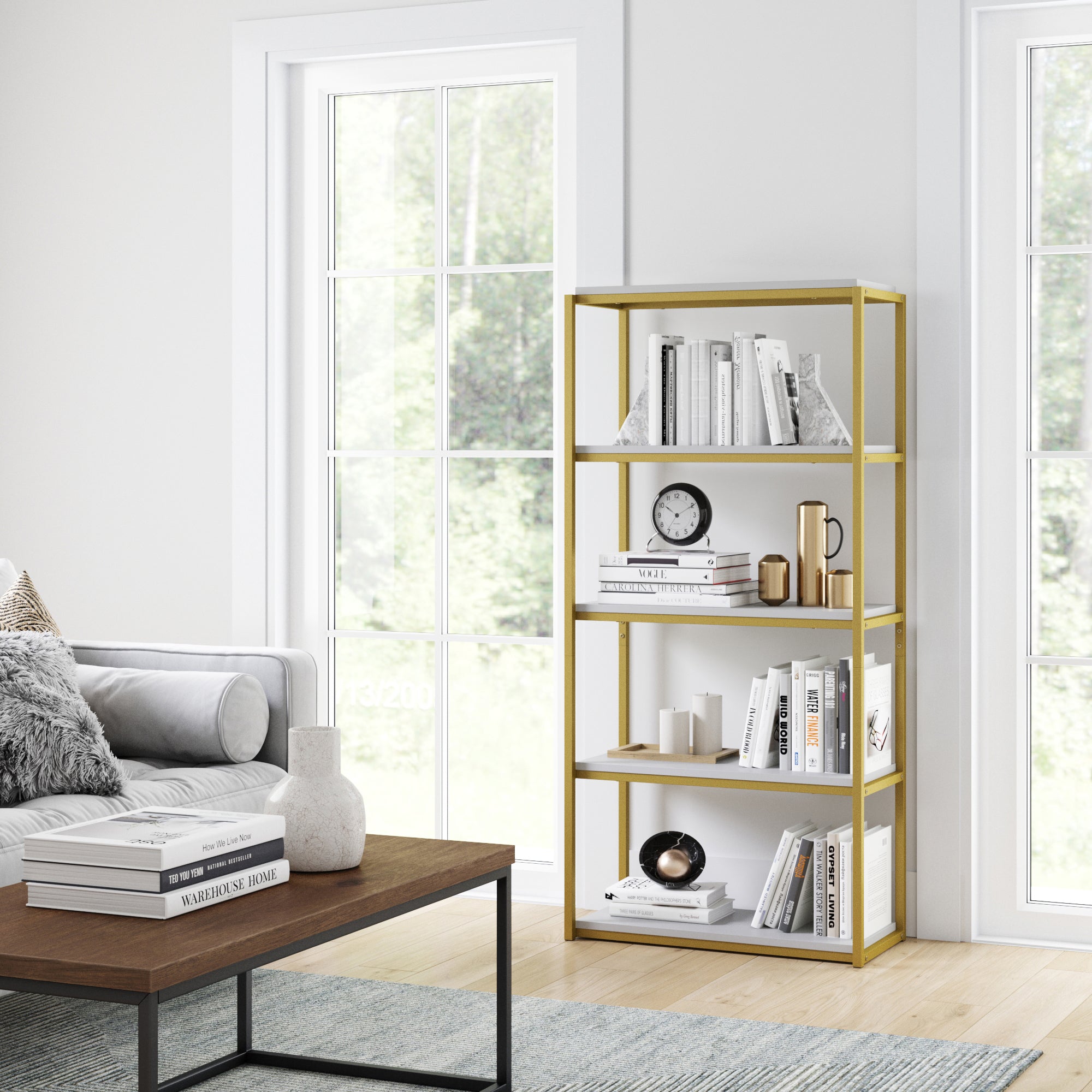 White and on sale gold bookcase