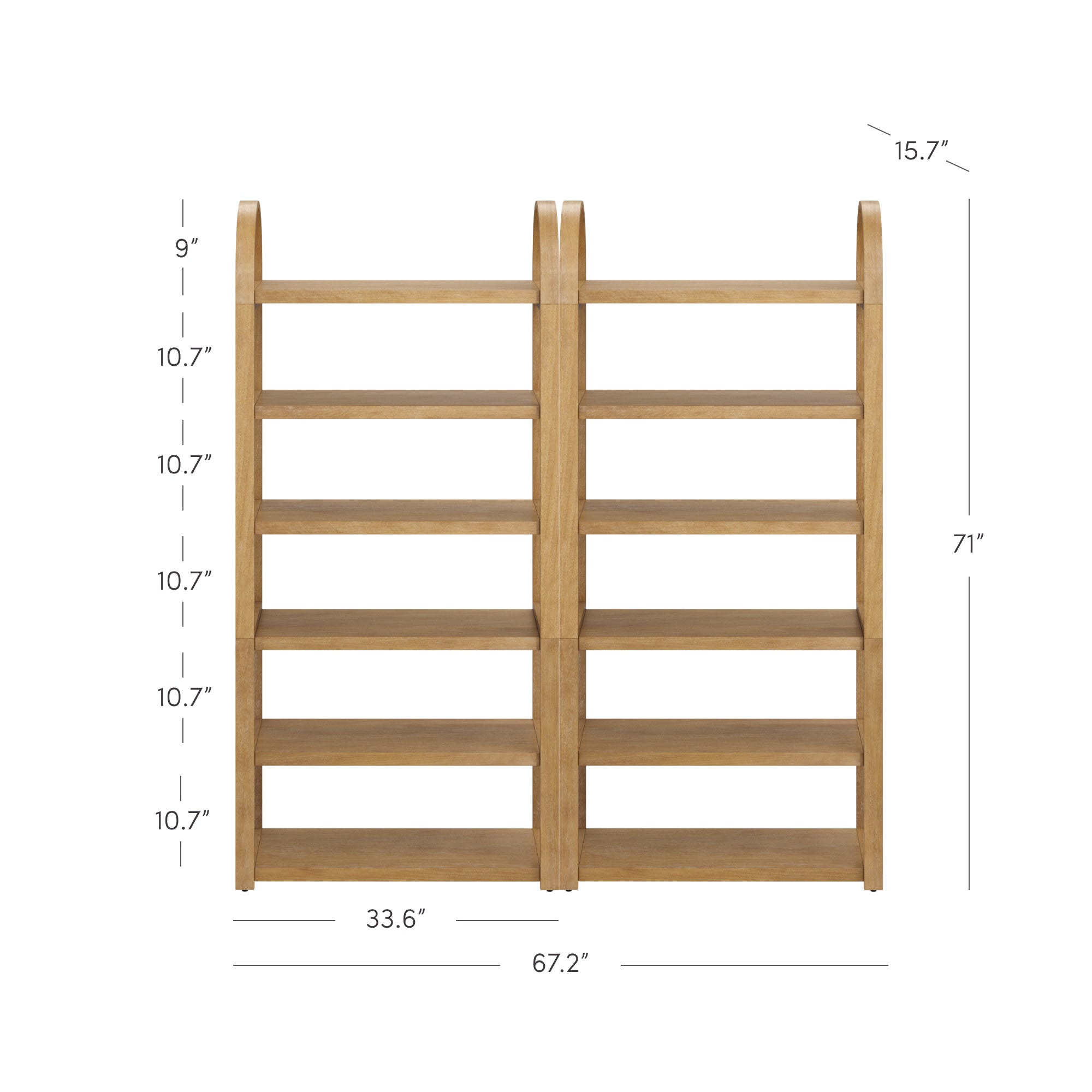 Wooden 6-Tier Arched Open Shelf Etagere Bookcase (Set of 2) - Nathan James