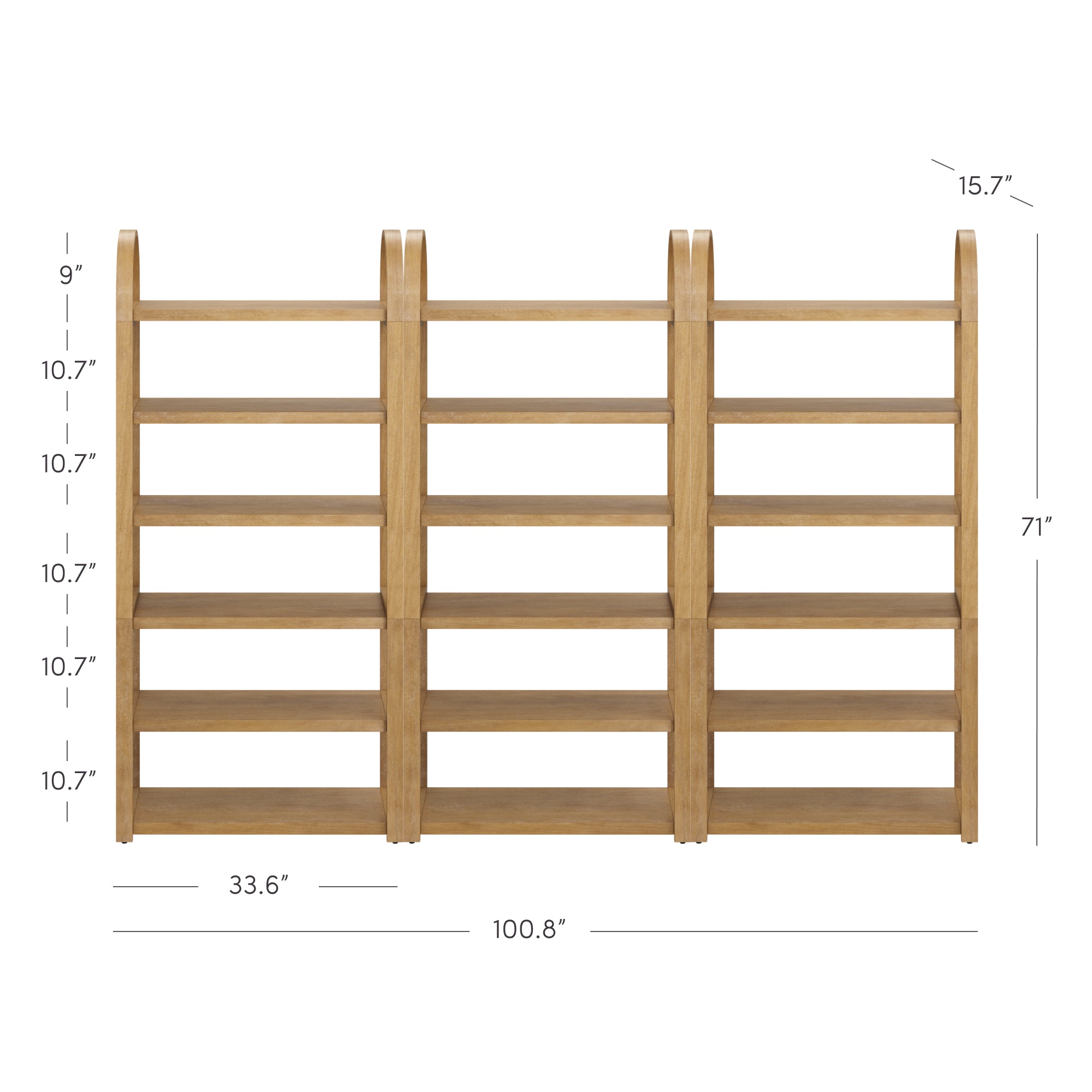 Wooden 6-Tier Arched Open Shelf Etagere Bookcase (Set of 3) - Nathan James