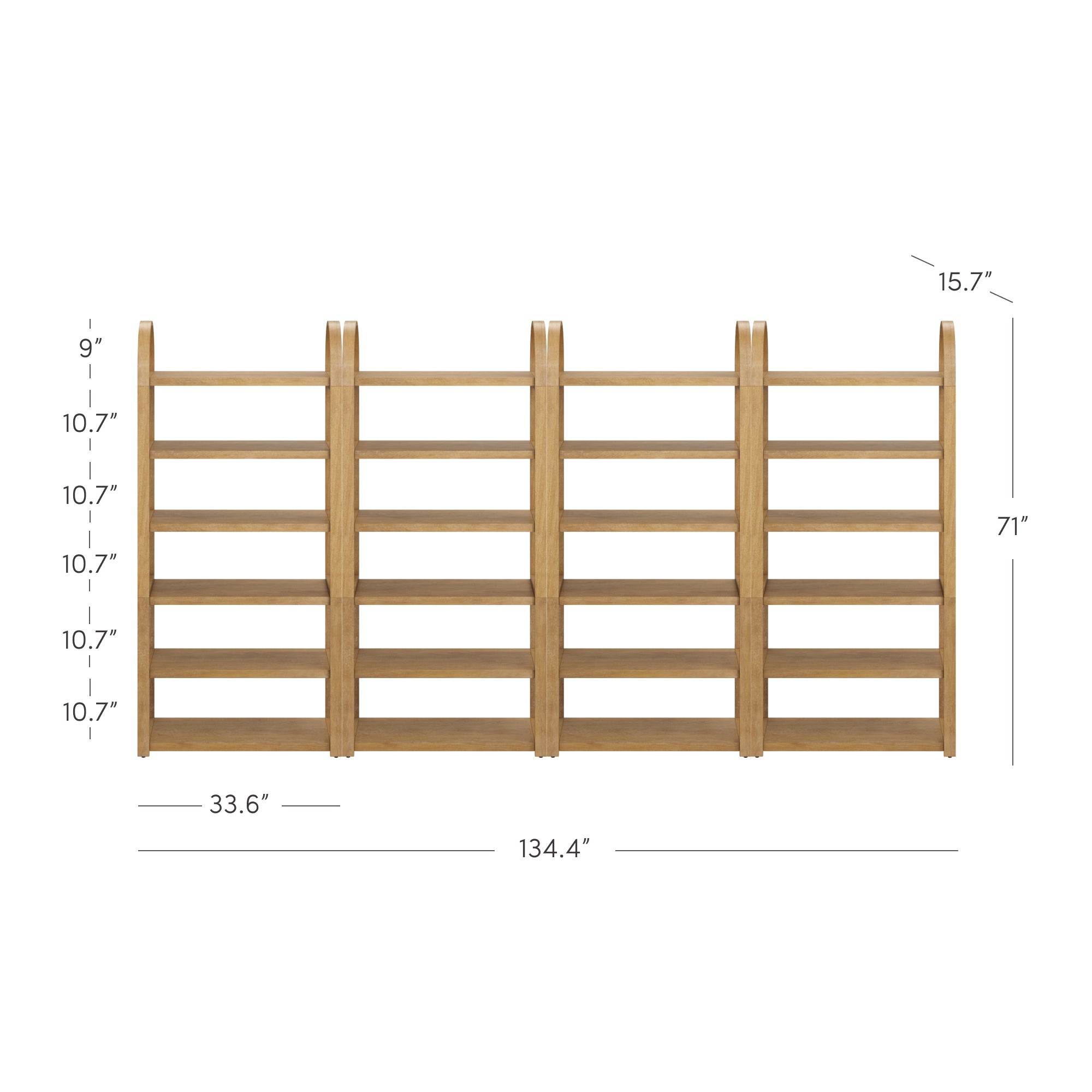 Wooden 6-Tier Arched Open Shelf Etagere Bookcase (Set of 4) - Nathan James
