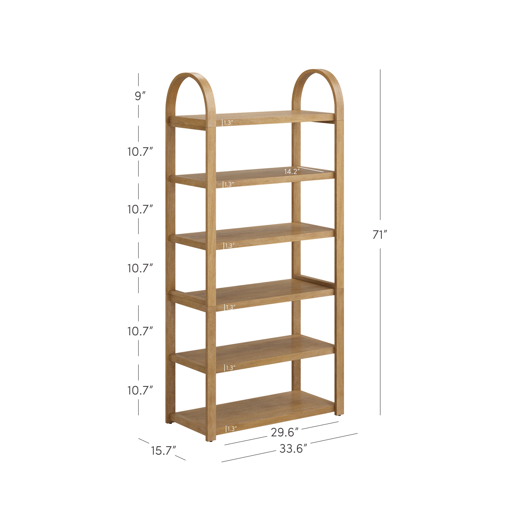 Wooden 6-Tier Arched Open Shelf Etagere Bookcase - Nathan James