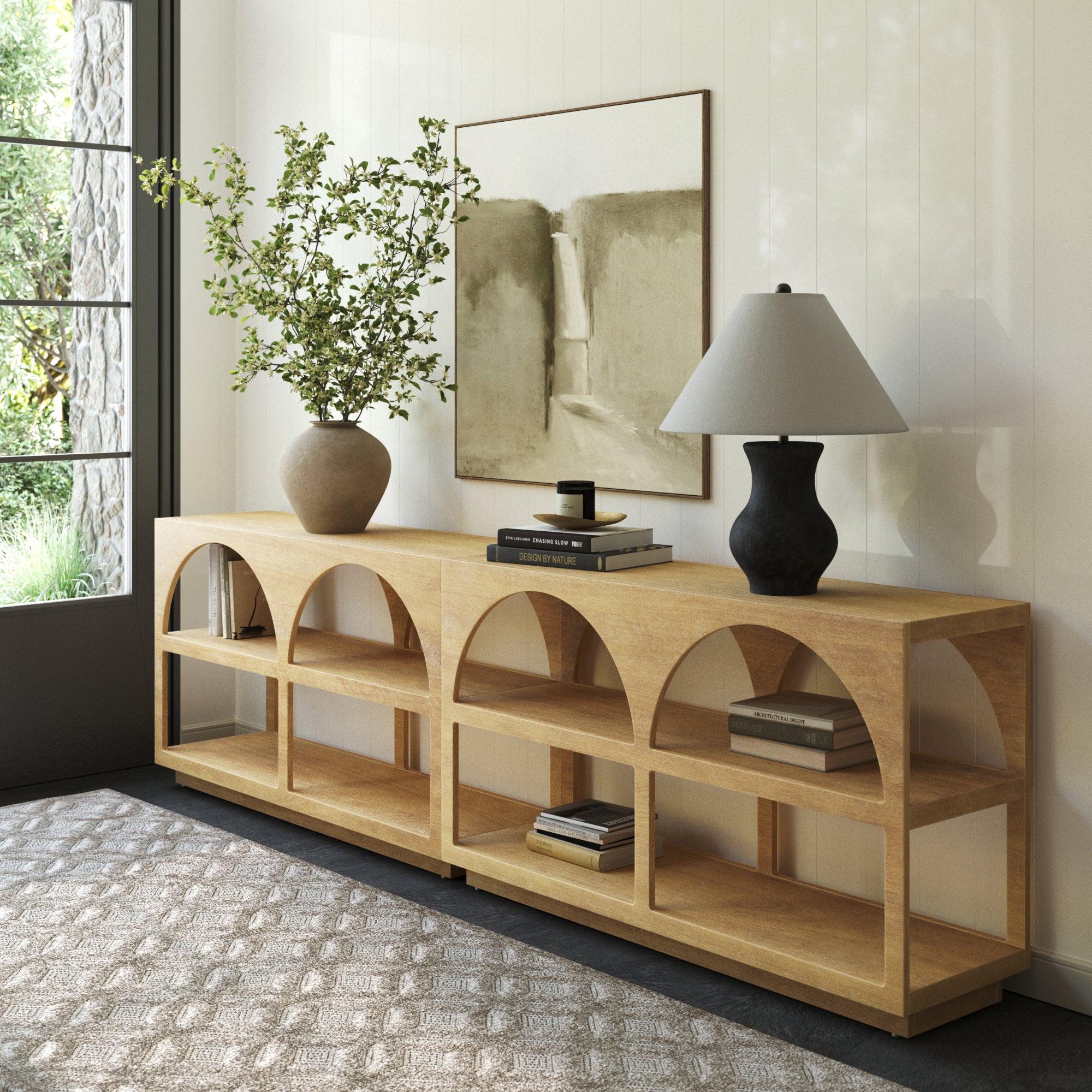Ford TV Console Wood Set of 2 Arched Light Brown | Nathan James
