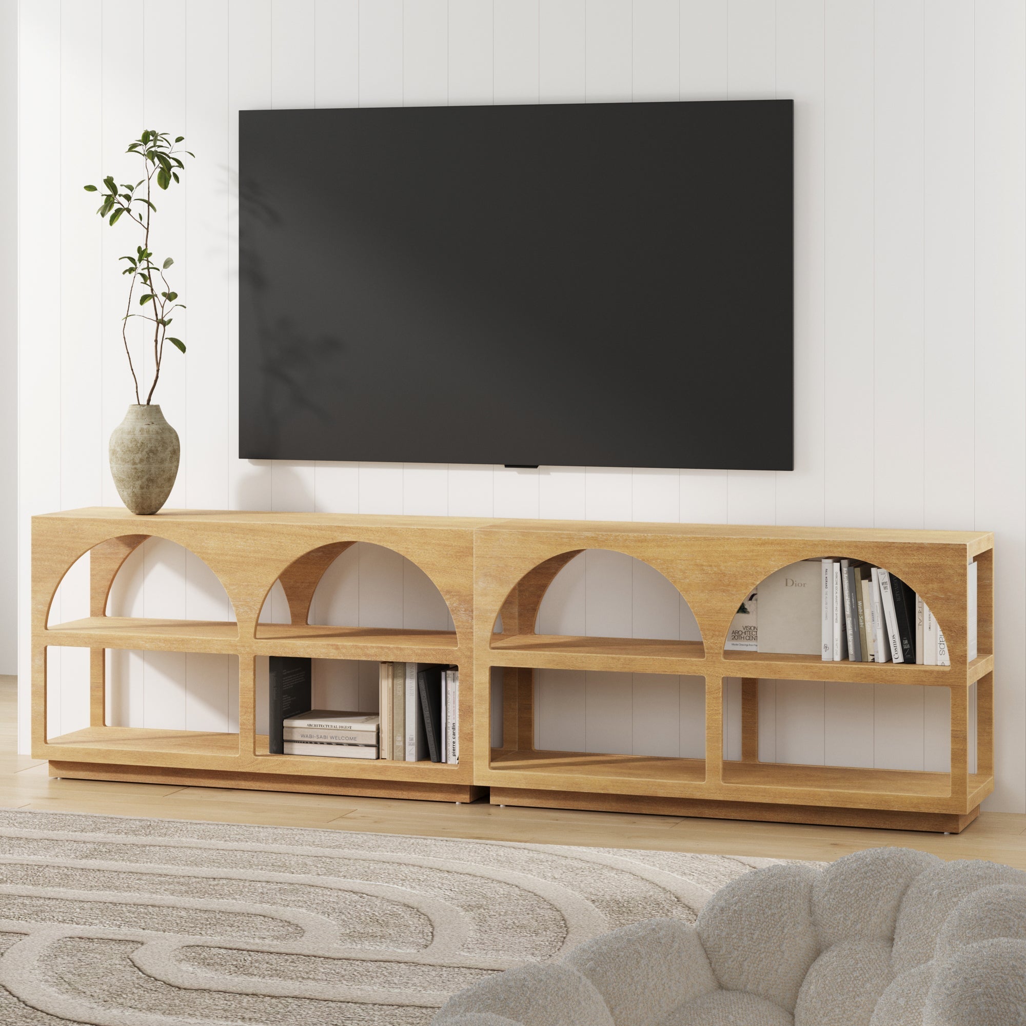 Organic Modern Wood Arched Open Shelf Storage Cabinet Light Brown - Nathan James