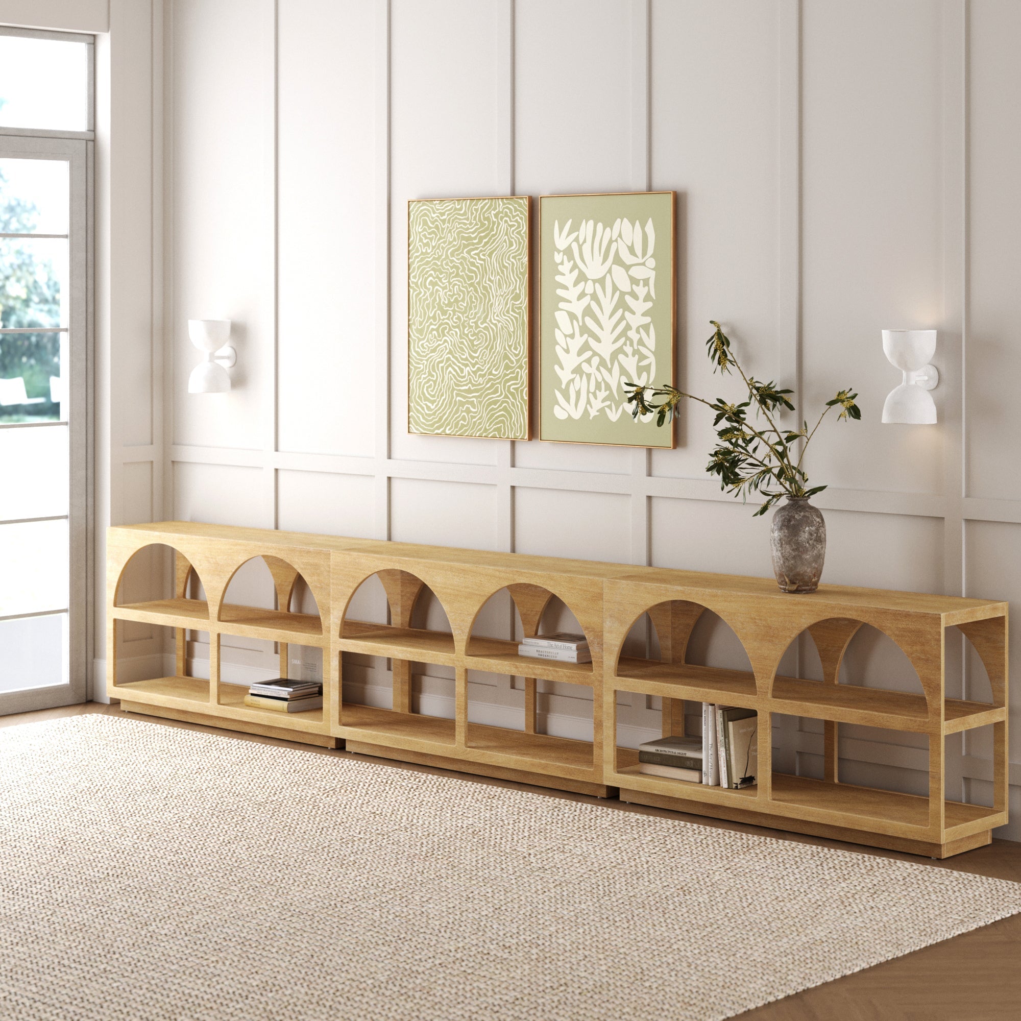 Organic Modern Wood Arched Open Shelf Storage Cabinet Light Brown (Set of 3) - Nathan James