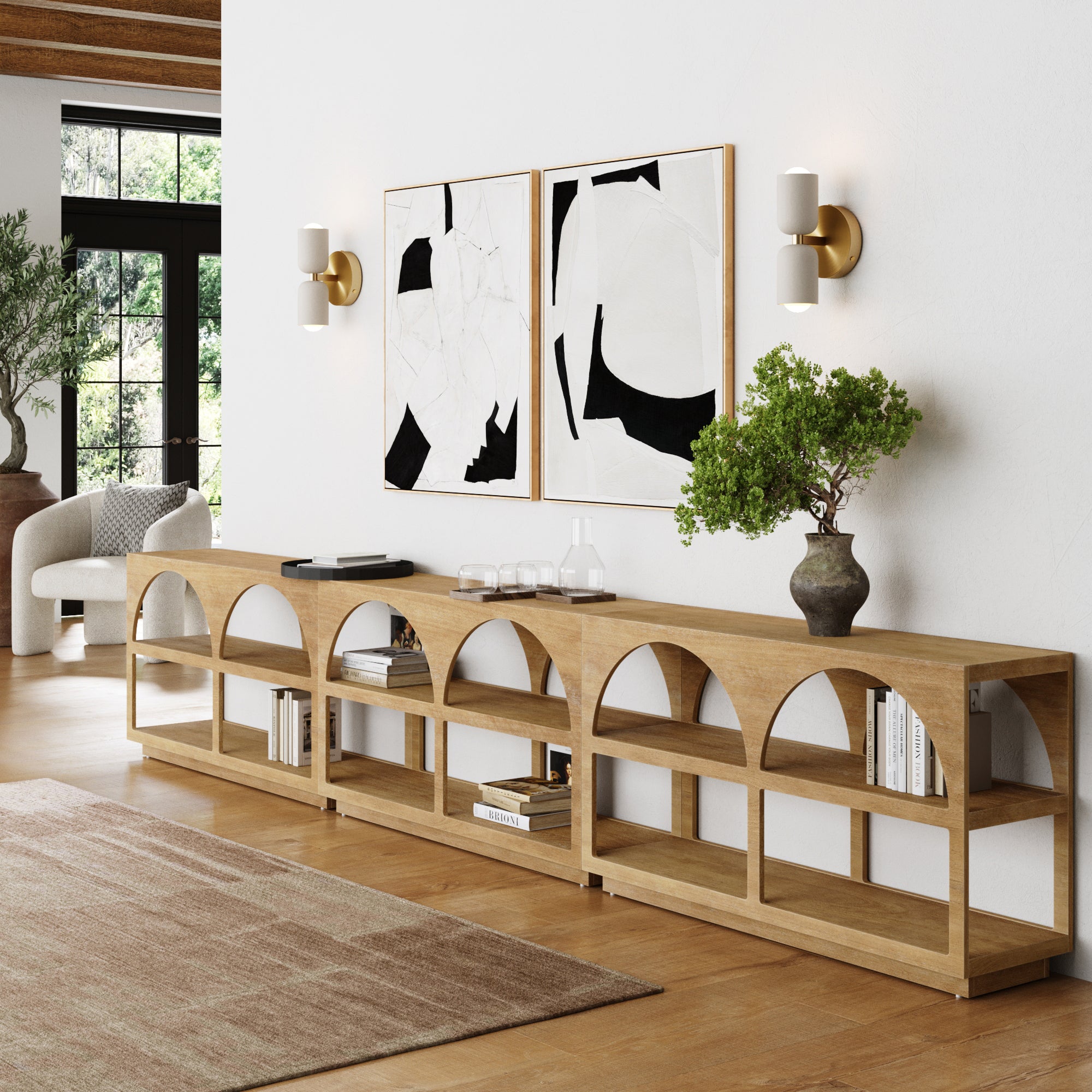 Organic Modern Wood Arched Open Shelf Storage Cabinet Light Brown (Set of 3) - Nathan James