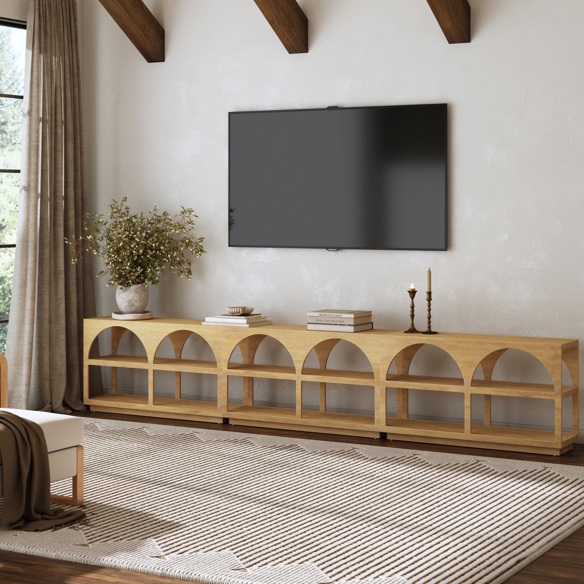 Organic Modern Wood Arched Open Shelf Cabinet Storage Light Brown (Set of 3) - Nathan James