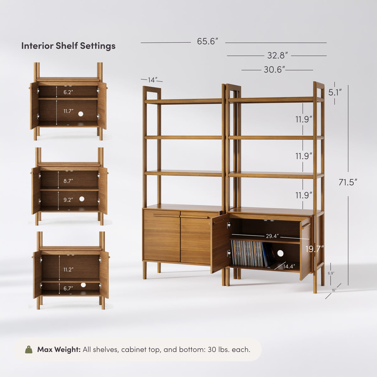 Modern Sculpted Wood Bookshelf with Cabinet Acacia (Set of 2) - Nathan James