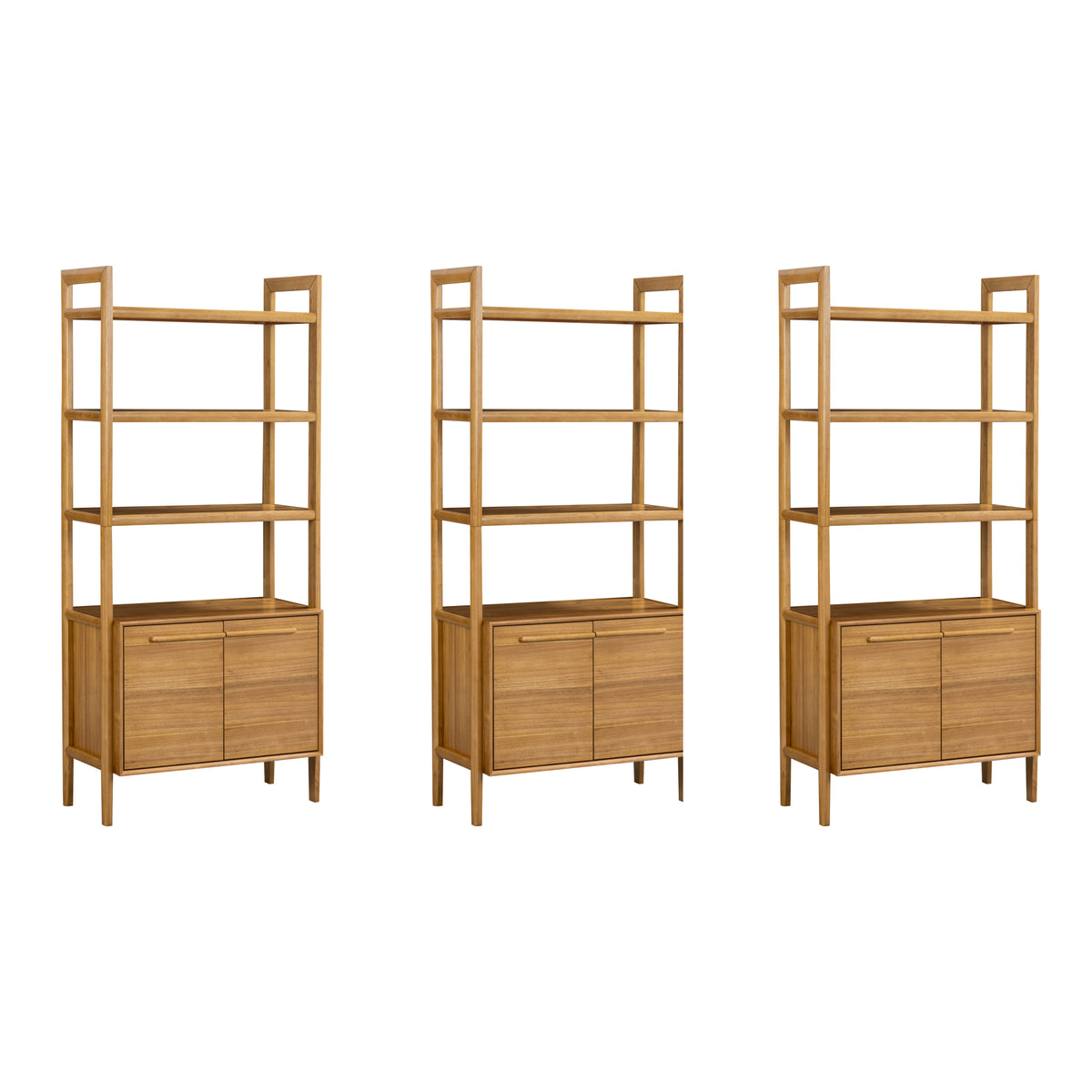 Modern Sculpted Wood Bookshelf with Cabinet Acacia (Set of 3) - Nathan James