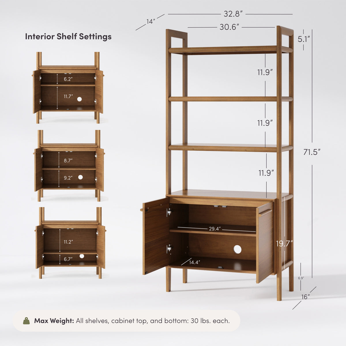 Modern Sculpted Wood Bookshelf with Cabinet Acacia - Nathan James
