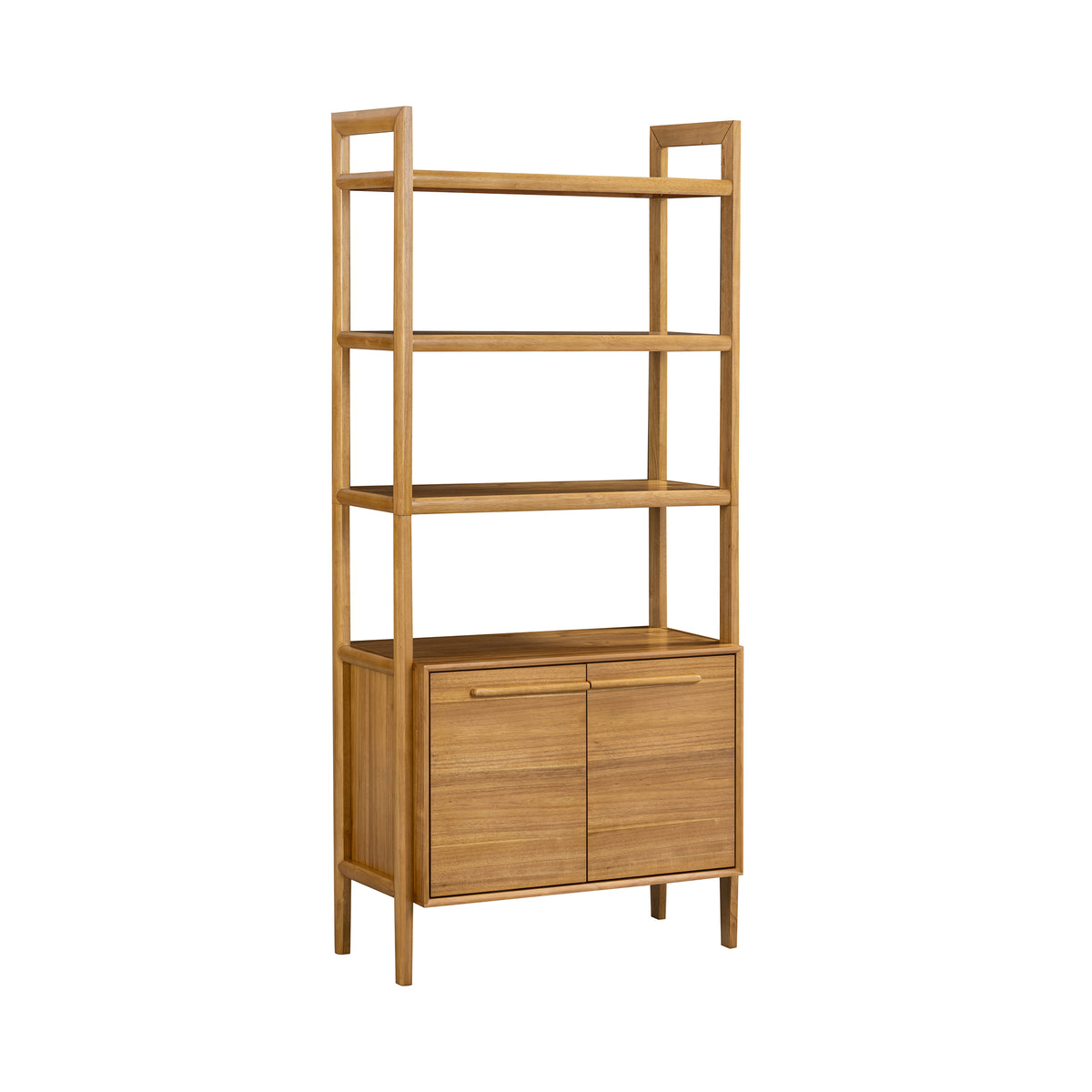 Modern Sculpted Wood Bookshelf with Cabinet Acacia - Nathan James