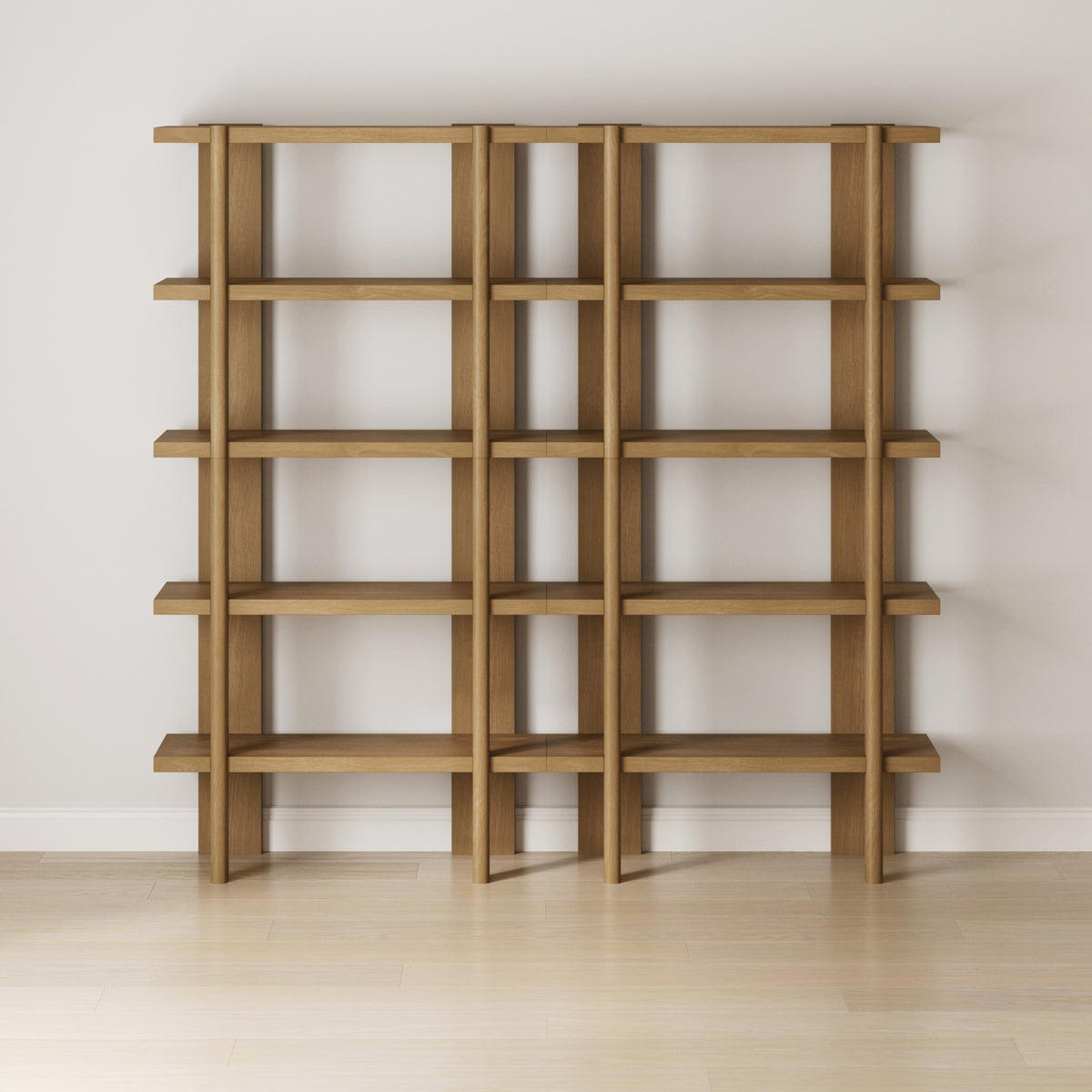 Modern Rounded Wood 5-Shelf Bookshelf Light Brown (Set of 2) - Nathan James