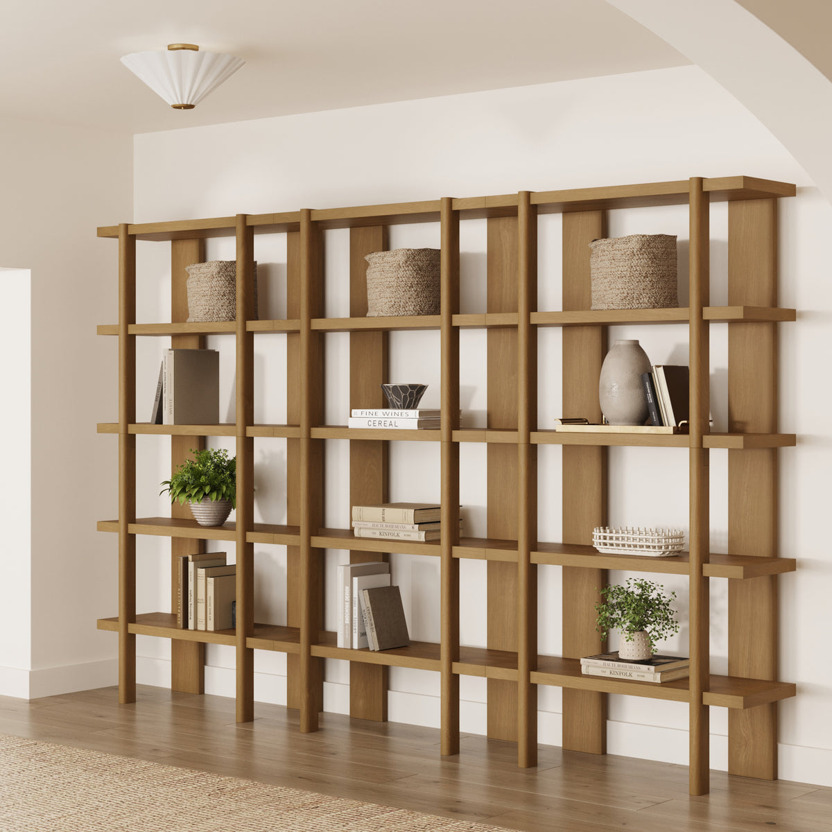Modern Rounded Wood 5-Shelf Bookshelf Light Brown (Set of 3) - Nathan James