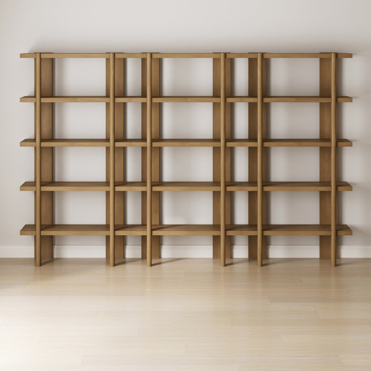 Modern Rounded Wood 5-Shelf Bookshelf Light Brown (Set of 3) - Nathan James