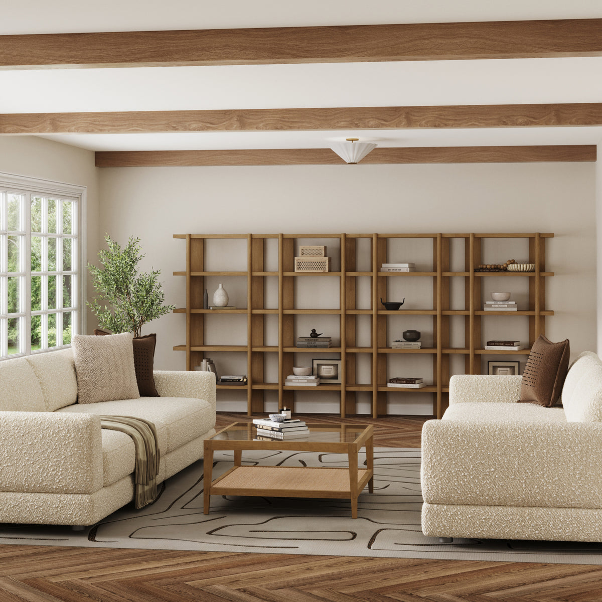 Modern Rounded Wood 5-Shelf Bookshelf Light Brown (Set of 4) - Nathan James