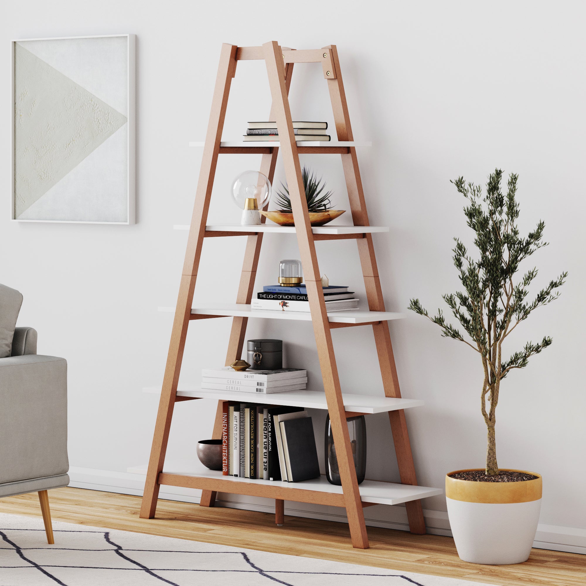 Carlie Scandinavian Style 5-Shelf Ladder Bookshelf | Nathan James