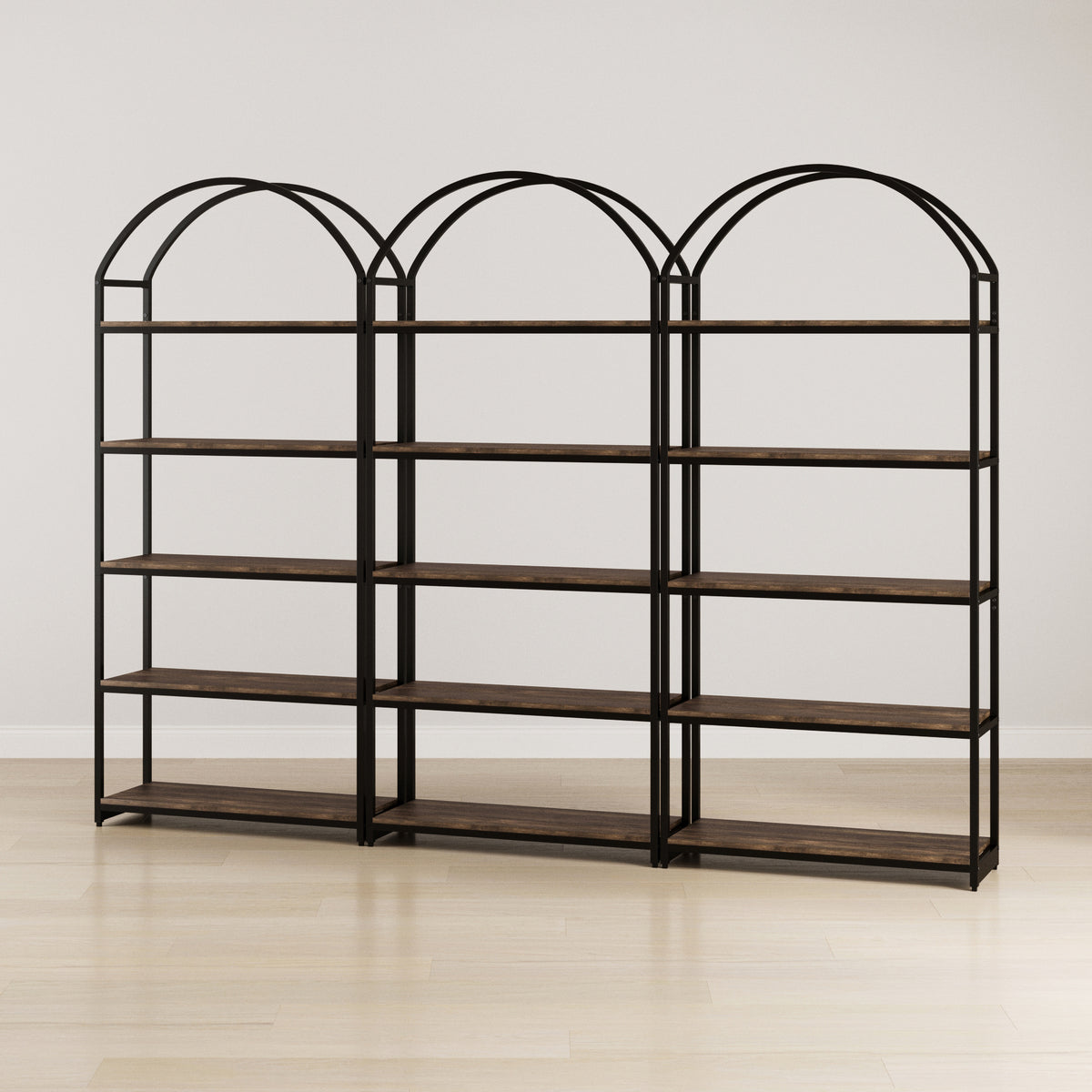 Metal 5-Shelf Arched Bookshelves Black (Set of 3)