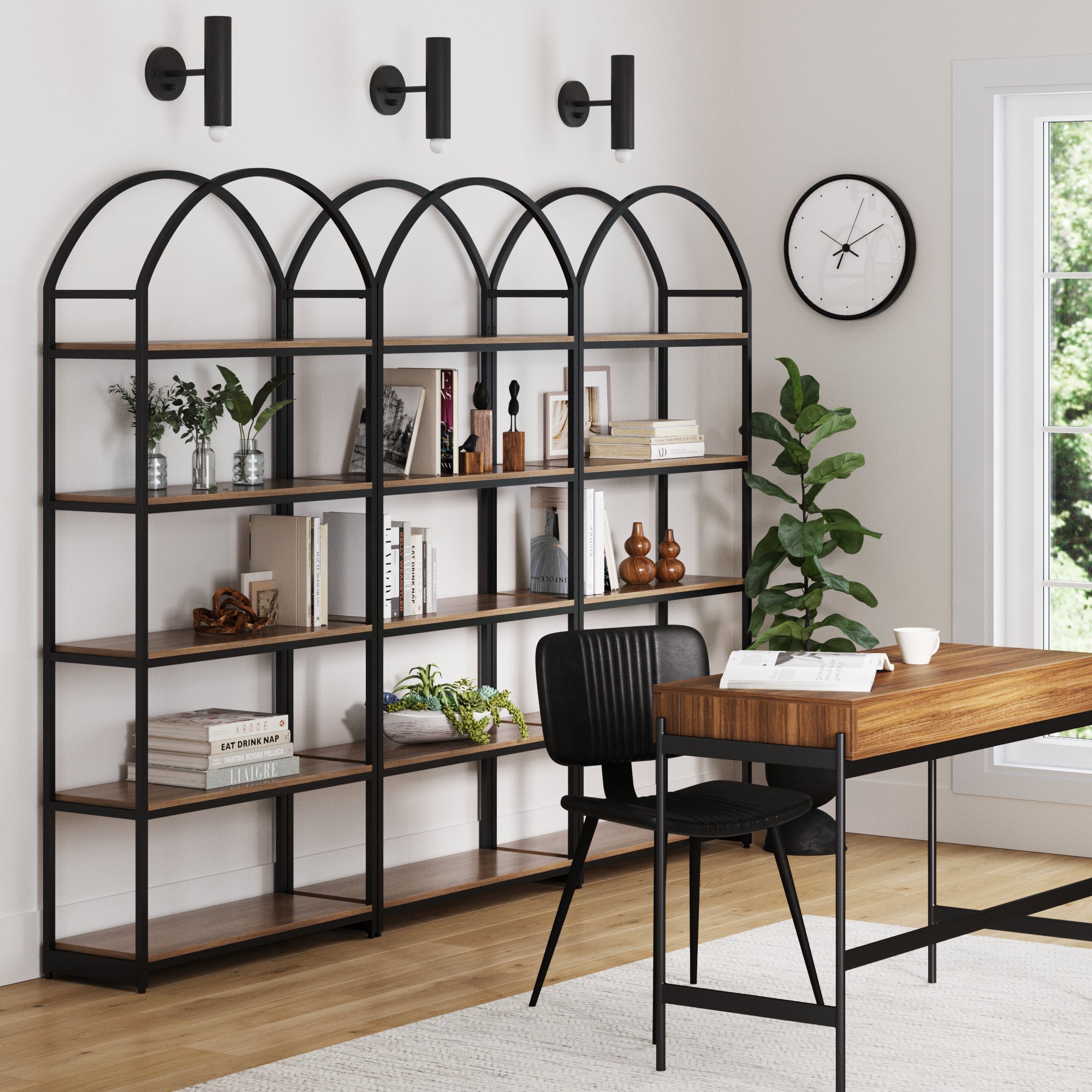 Metal 5-Shelf Arched Bookshelves Black (Set of 3) - Thumbnail 2