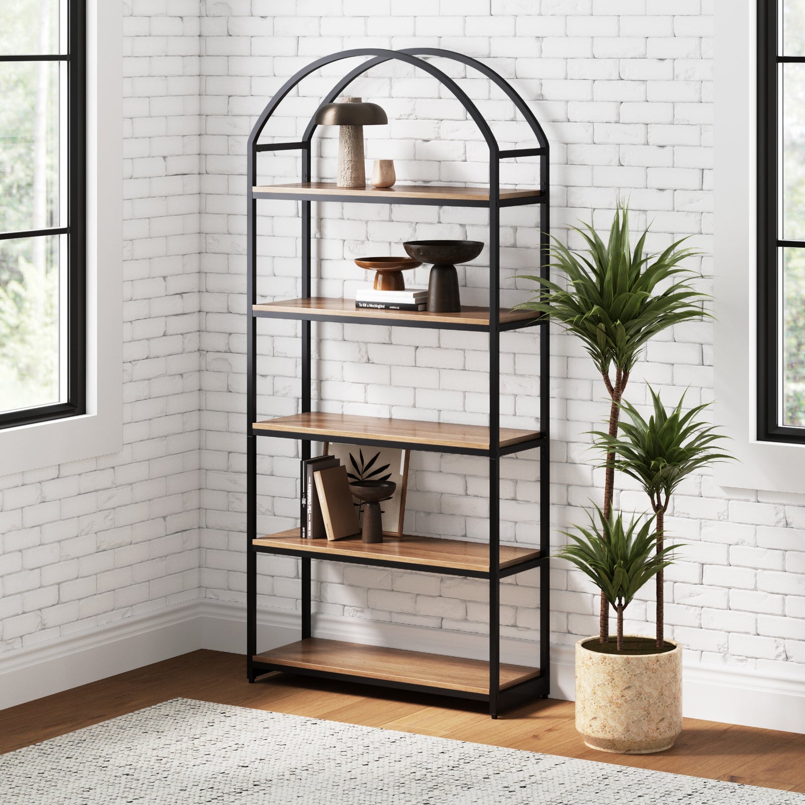 Haven Industrial Metal Arch Open 5-Shelf Bookshelf | Nathan James