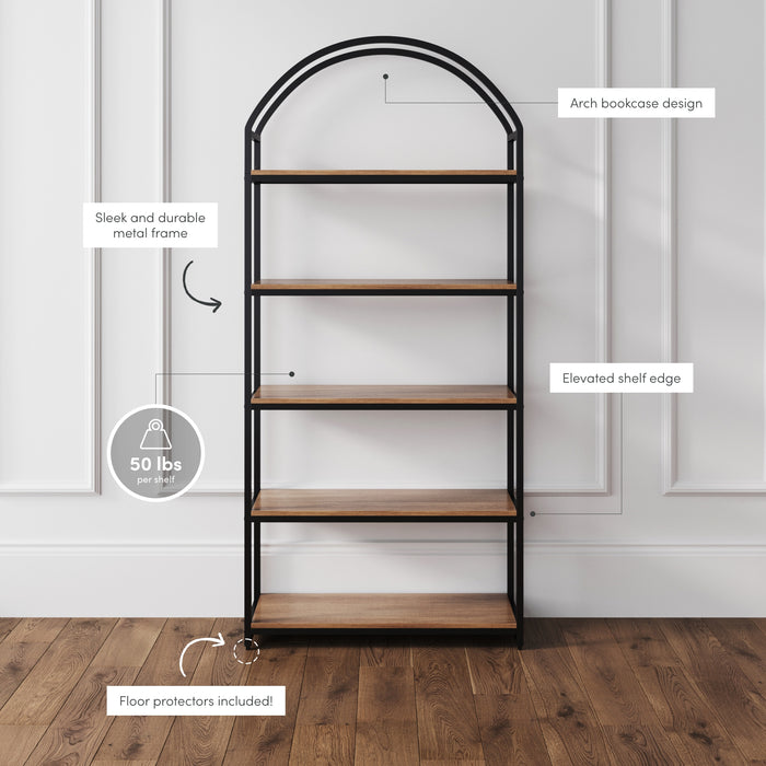 Haven Industrial Metal Arch Open 5-Shelf Bookshelf | Nathan James