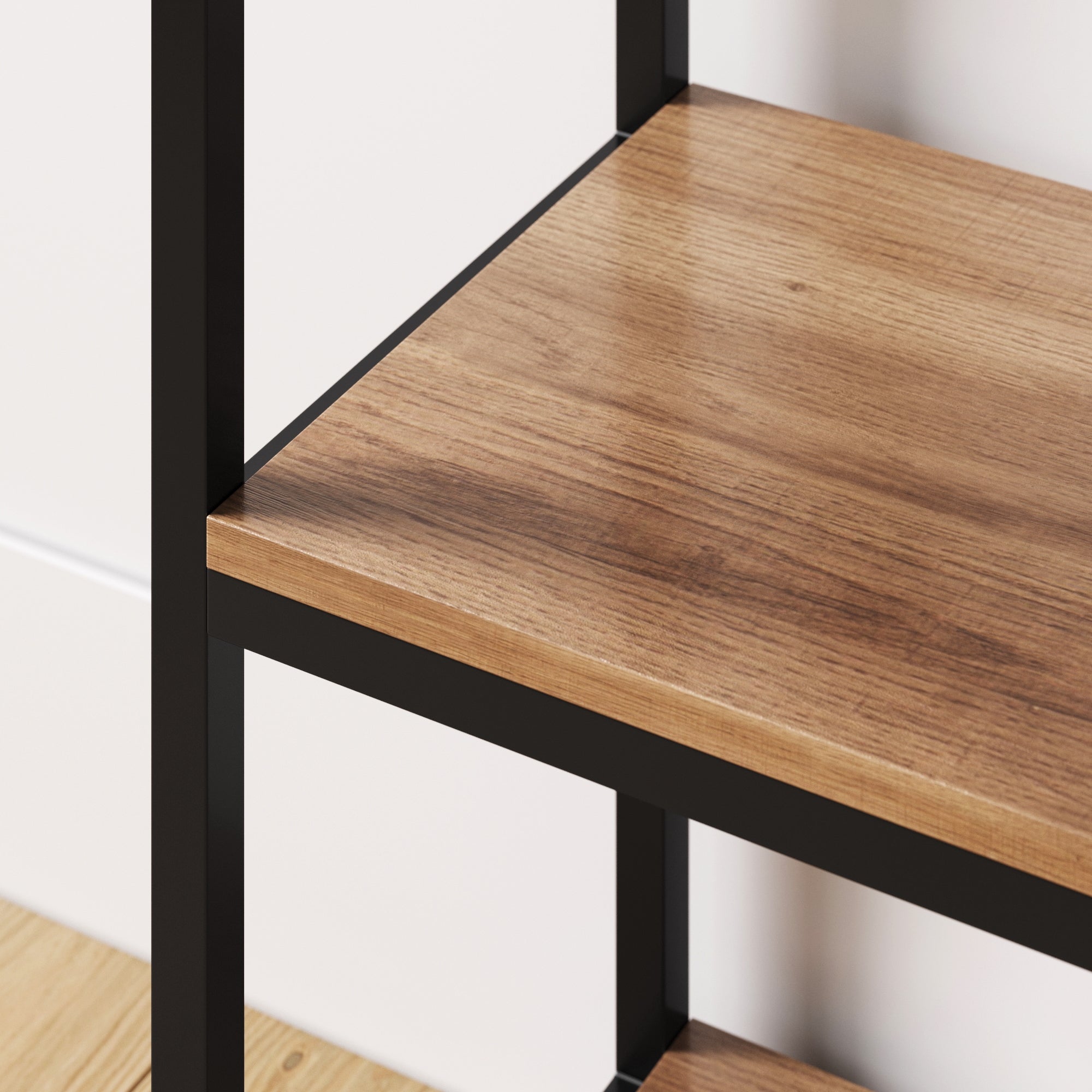 Metal 5-Shelf Arched Bookshelves Oak - Thumbnail 5