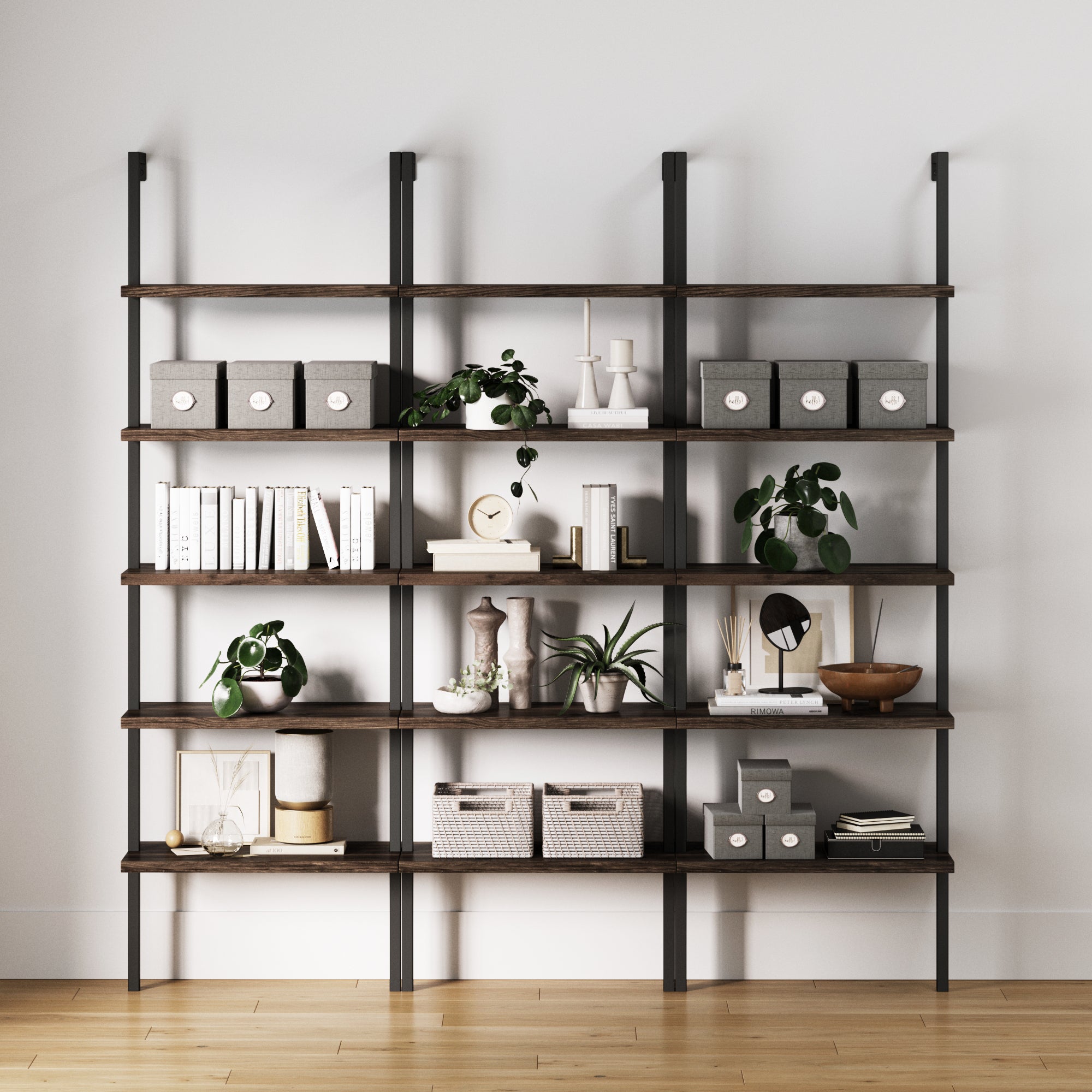 Theo Modern Ladder Bookshelf Wood & Metal Set of 3 | Nathan James