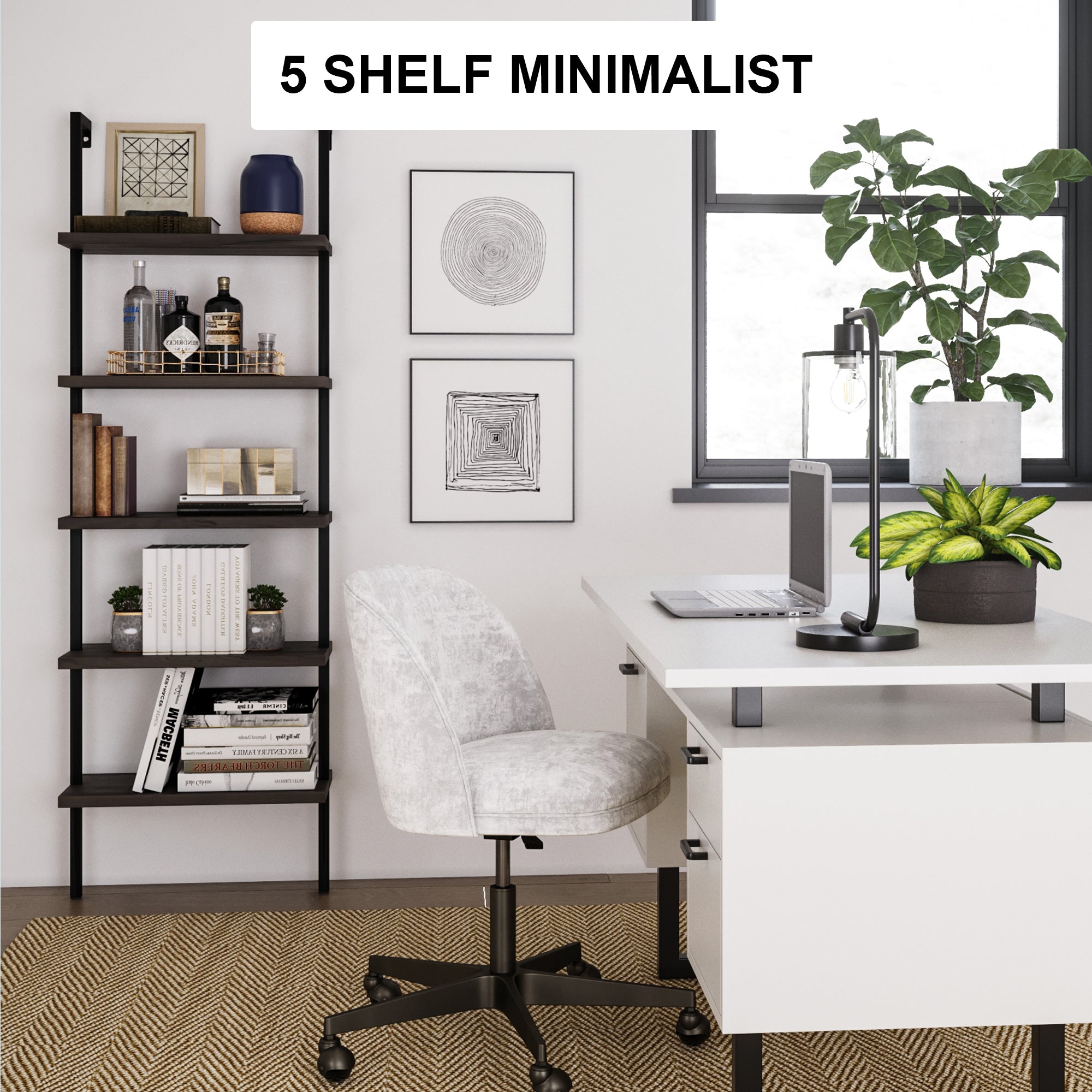 Theo Modern Ladder Bookshelf Wood & Metal Set of 3 | Nathan James