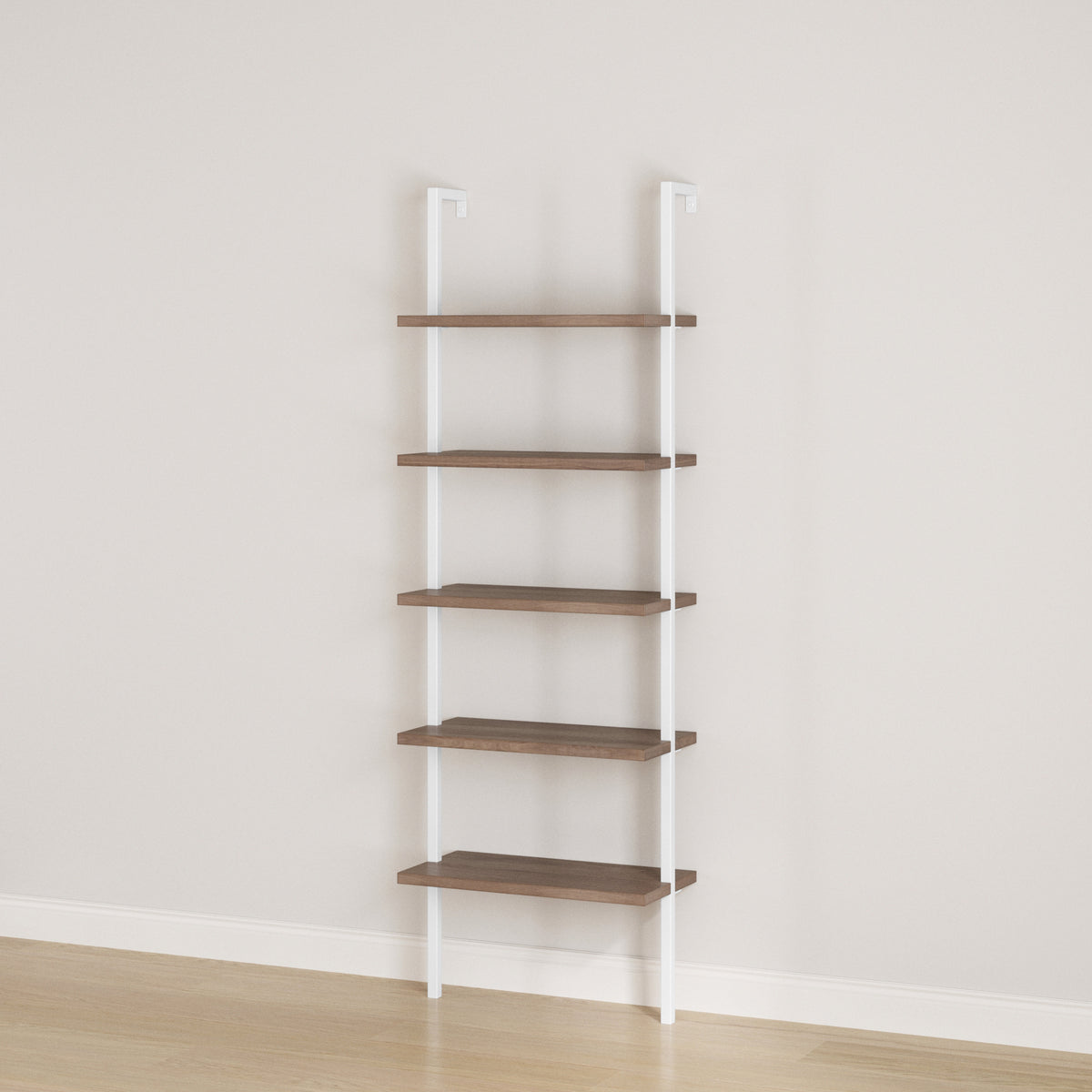 5-Shelf Ladder Bookshelf Oak Matte White